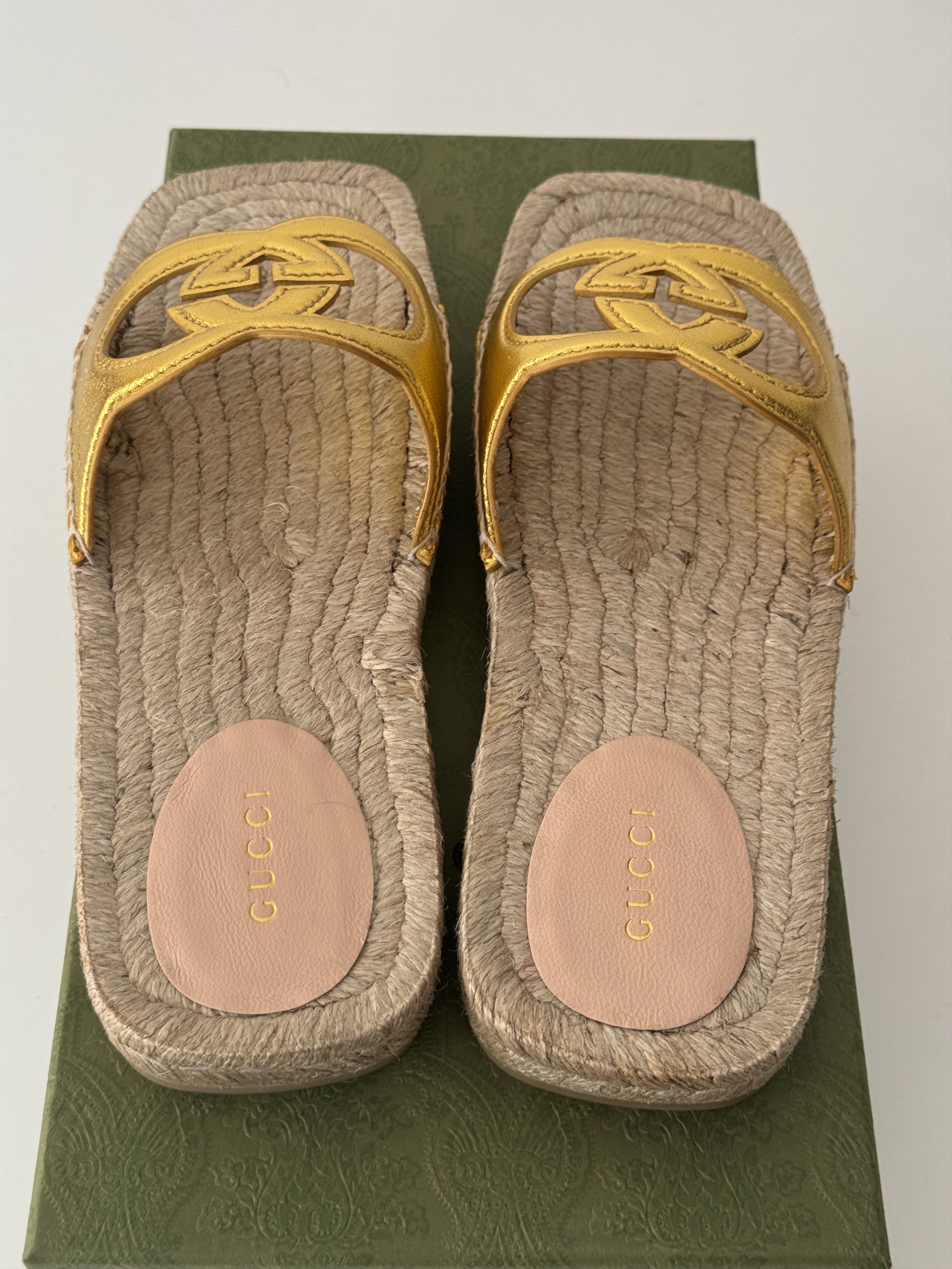 Gucci size 37G - Gucci Espadrille Gold GG cutout slide sandal Size US 7 / IT 37 - 3 Thumbnail