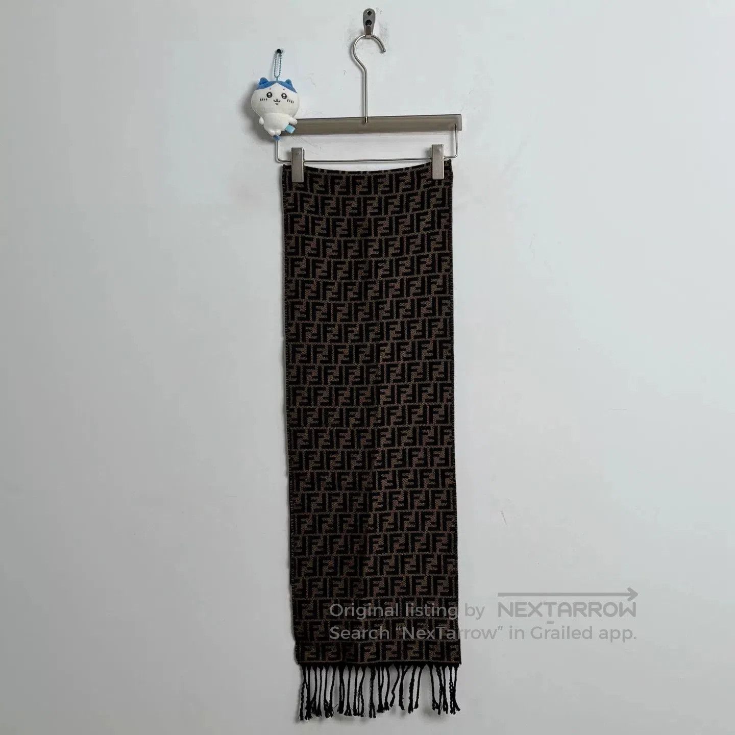 Fendi Brown Logo Wool Scarf 180x30cm.