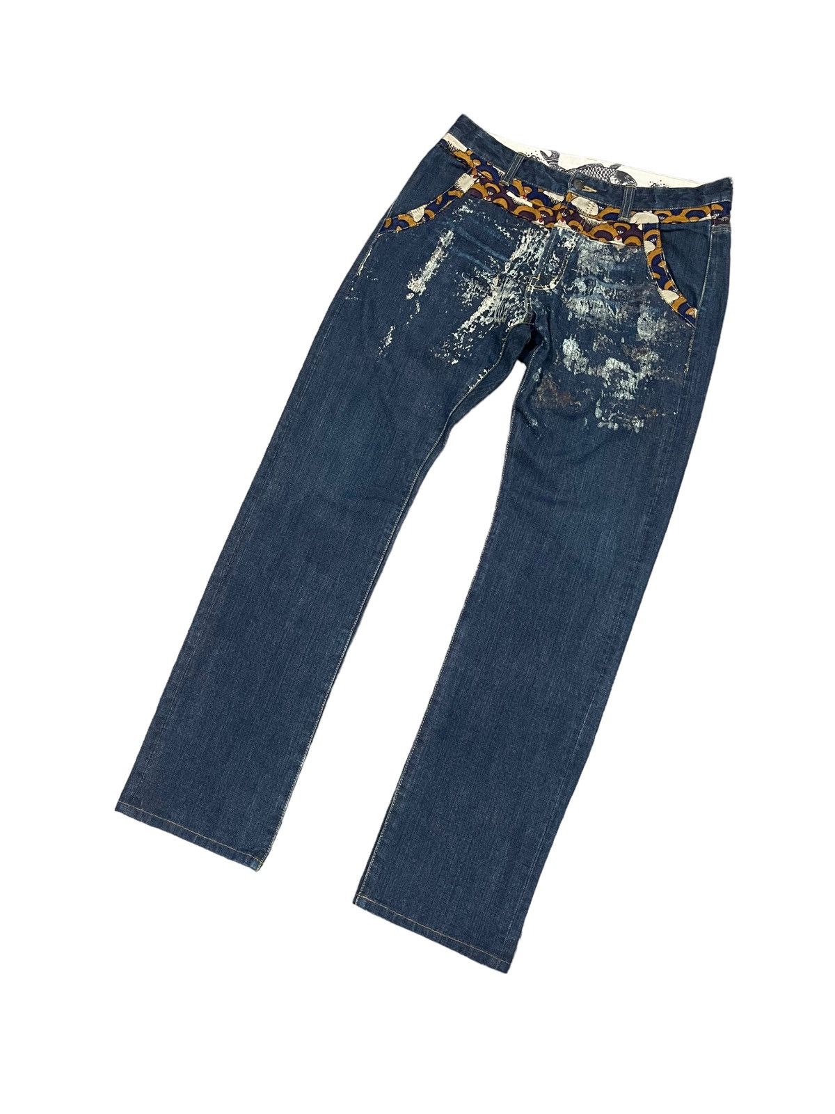 Japanese Brand × Vintage Vintage Gemstone Style Sukajan Koi Fish Denim Jeans Size US 32 / EU 48 - 2 Thumbnail