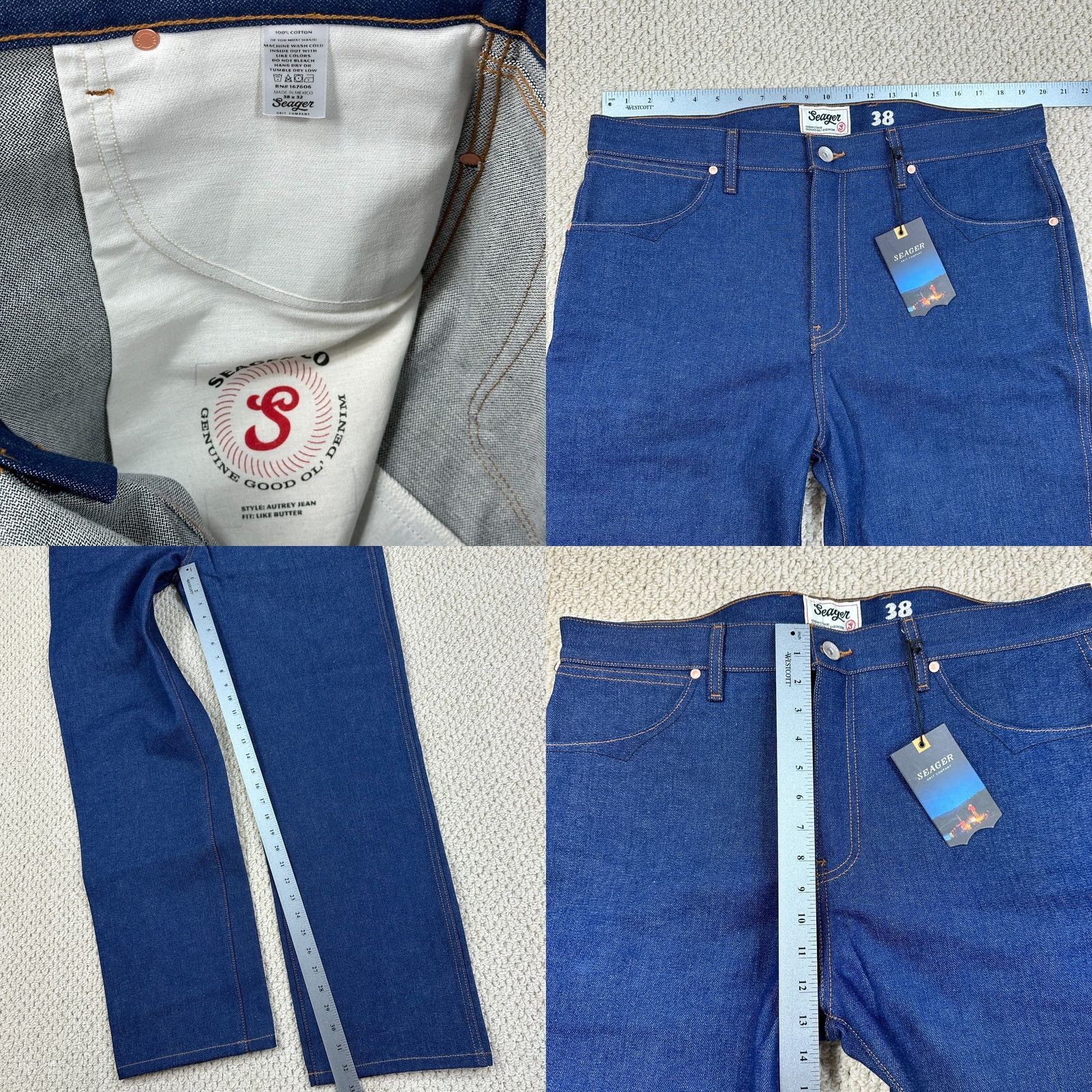 Vintage Seager Co Jeans 38x32 Indigo Denim Western Regular Fit 5-Pocket Blue Men Jeans USA Cowboy Rugged Vintage: No Size US 38 / EU 54 - 8 Thumbnail