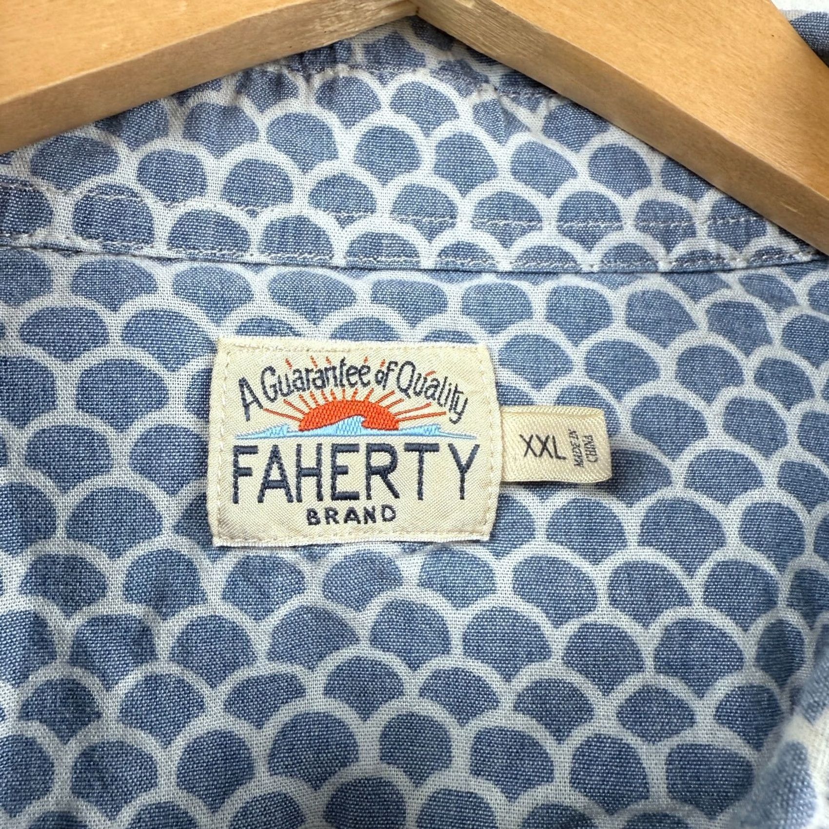 Faherty Faherty Mens Button-Down Short Sleeve Shirt Blue Geometric Pattern 2XL Regular Adult Men Size US XXL / EU 58 / 5 - 5 Thumbnail