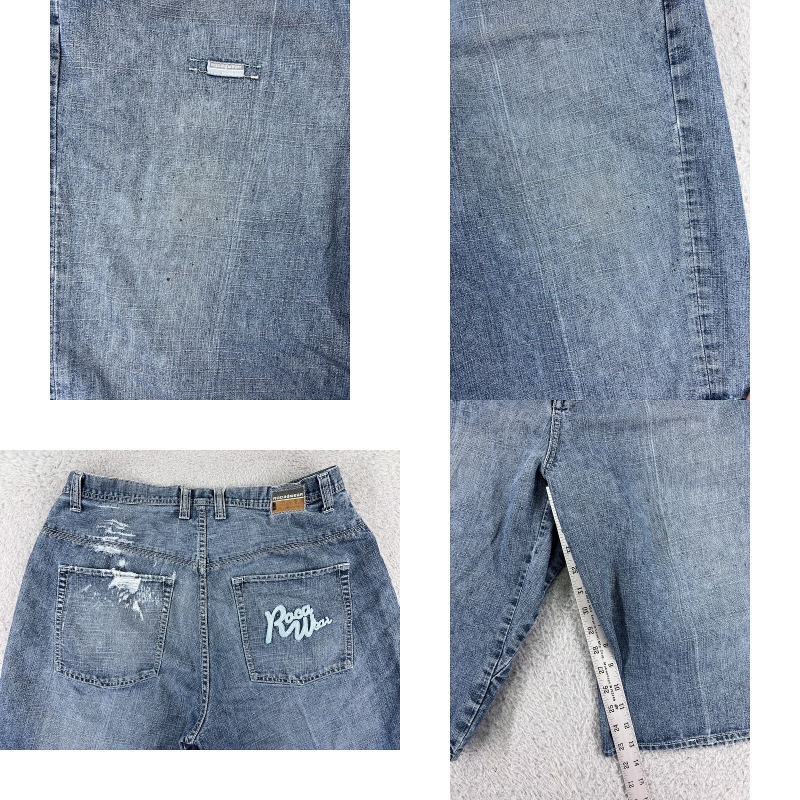 Rocawear VINTAGE Rocawear Shorts Womens 38W Blue Denim Distressed Embroidered Ramie Blend Jeans Short Size 26" / US 2 / IT 38 - 8 Thumbnail