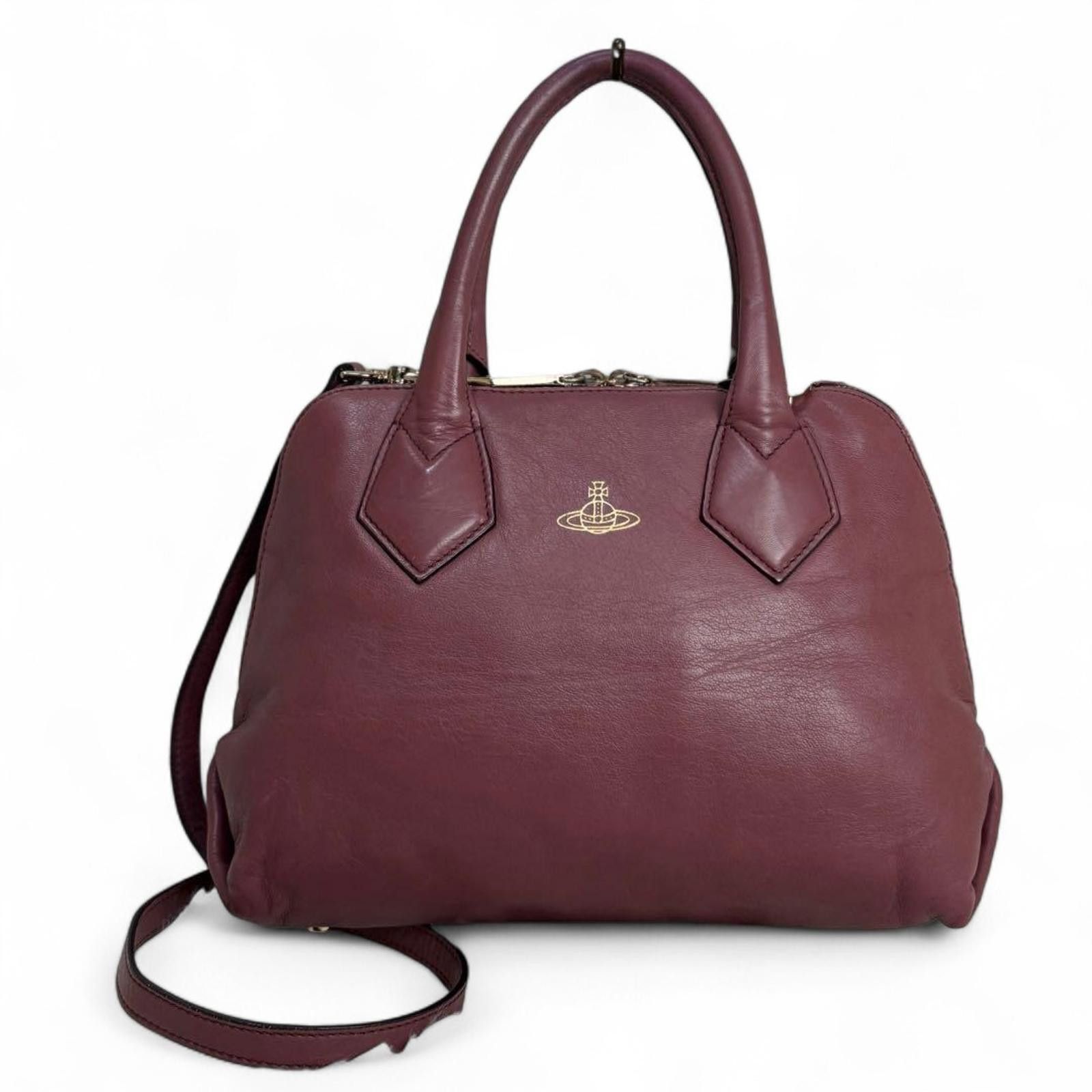 Vivienne Westwood Vivienne Westwood - Burgundy Leather Handbag with Dual Top-3 Size ONE SIZE - 2 Thumbnail
