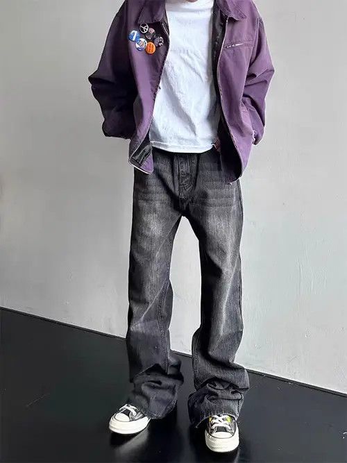 VIBE Vintage Street Washed Loose Casual Micro Flare Black Jeans Size US 30 / EU 46 - 6 Thumbnail