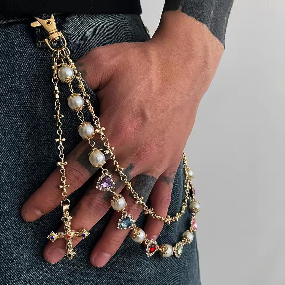 Jewelry Waist Love Cross Pearl Keychain Belt Chain Trousers Size ONE SIZE - 1 Thumbnail