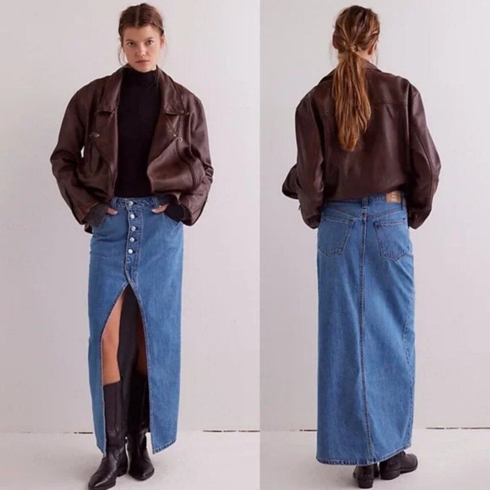 Free People NWT New Free People We The Free Chani Denim Maxi Skirt Size Size 29" - 1 Thumbnail
