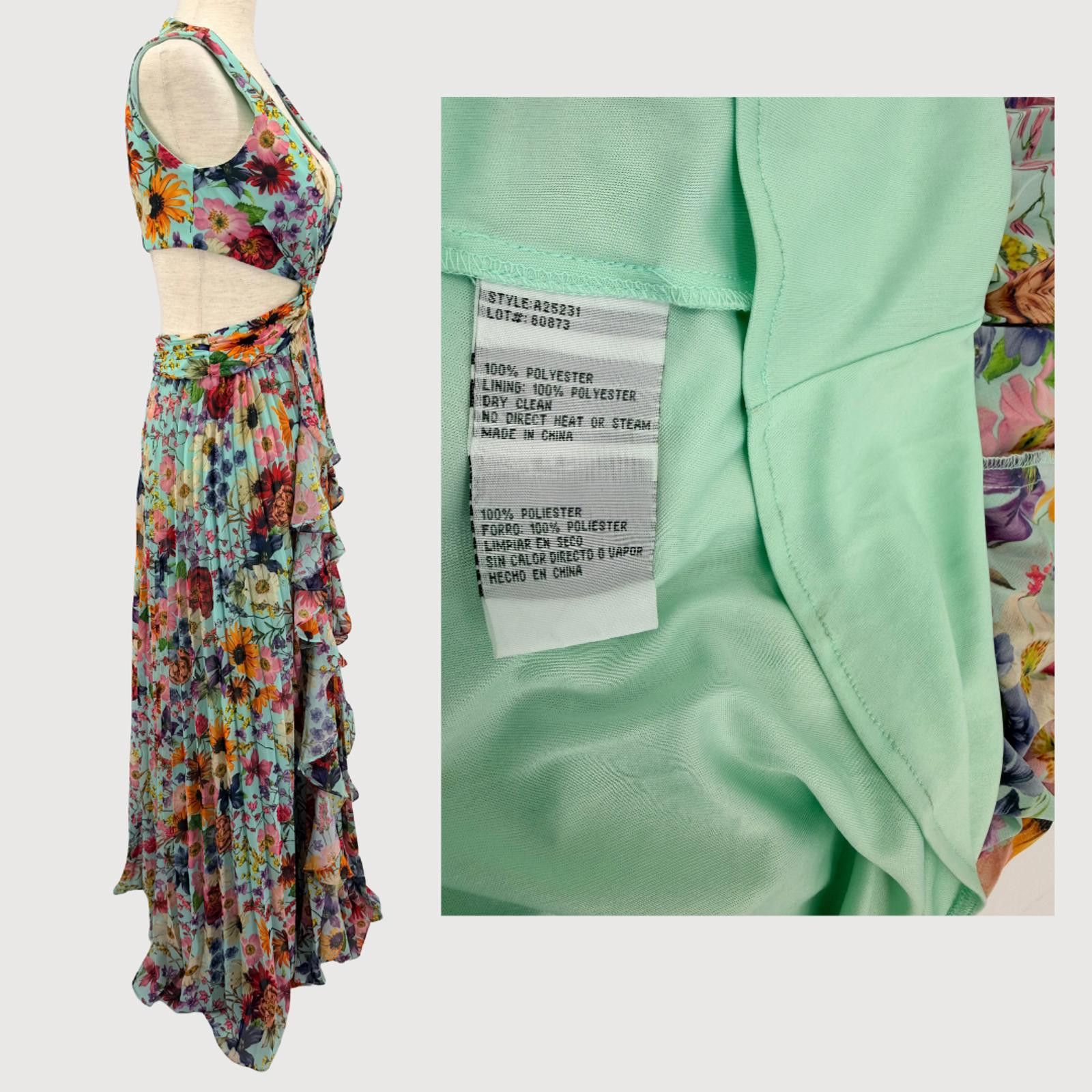 Other Aqua Floral Cutout Maxi Dress Pleated Blue Size 0 Size XS / US 0-2 / IT 36-38 - 5 Thumbnail