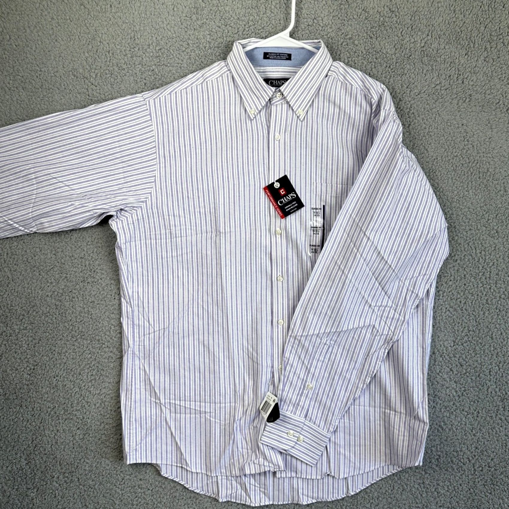 Chaps Chaps Shirt Dress Mens 16-16.5 34-35 White Purple Stripes Classic Fit Oxford NEW Shirt Mens 16-16.5 34-35 White Purple Stripes Classic Fit Oxford NEW Size 42R - 2 Thumbnail