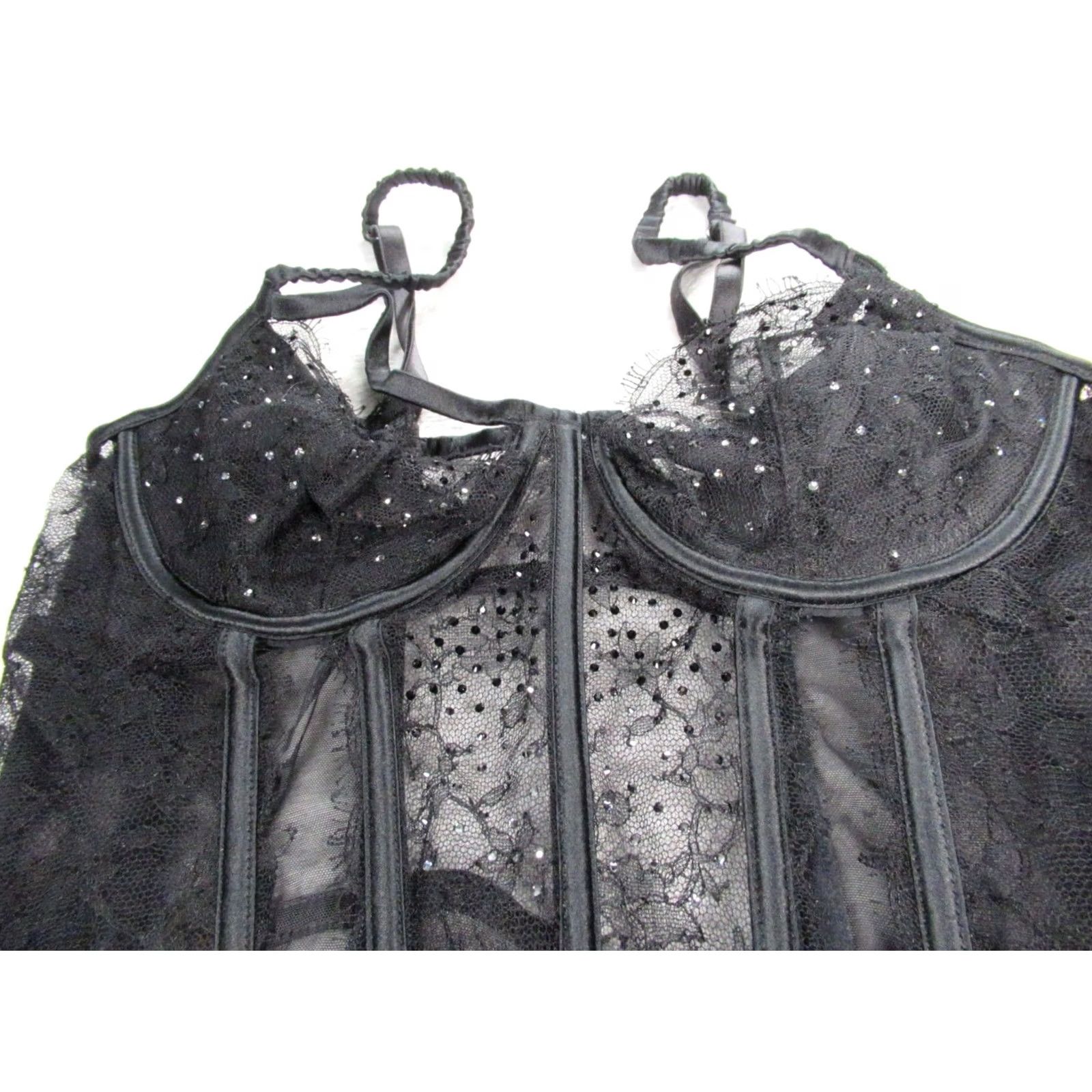 Victoria's Secret Victoria's Secret Corset Top Womens 34C Black Embellished Underwired NWT Rhinestone Lace Adjustable Straps Size XXS / US 00 / IT 34 - 4 Thumbnail