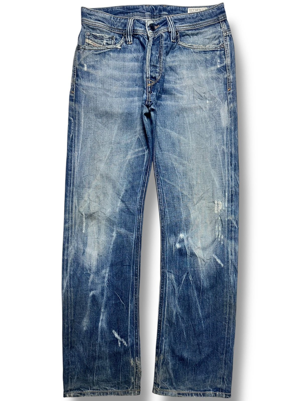 Diesel Diesel Viker Medium Blue Distressed Button Fly Faded Jeans Size US 31 - 1 Thumbnail