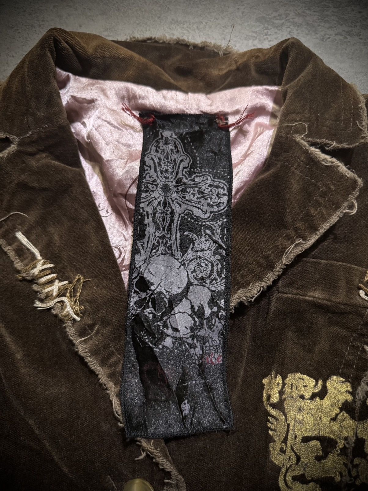Hysteric Glamour Miss me Skull Brown Gold Foil Ifsixwasnine Velvet Blazer Size S / US 4 / IT 40 - 7 Thumbnail