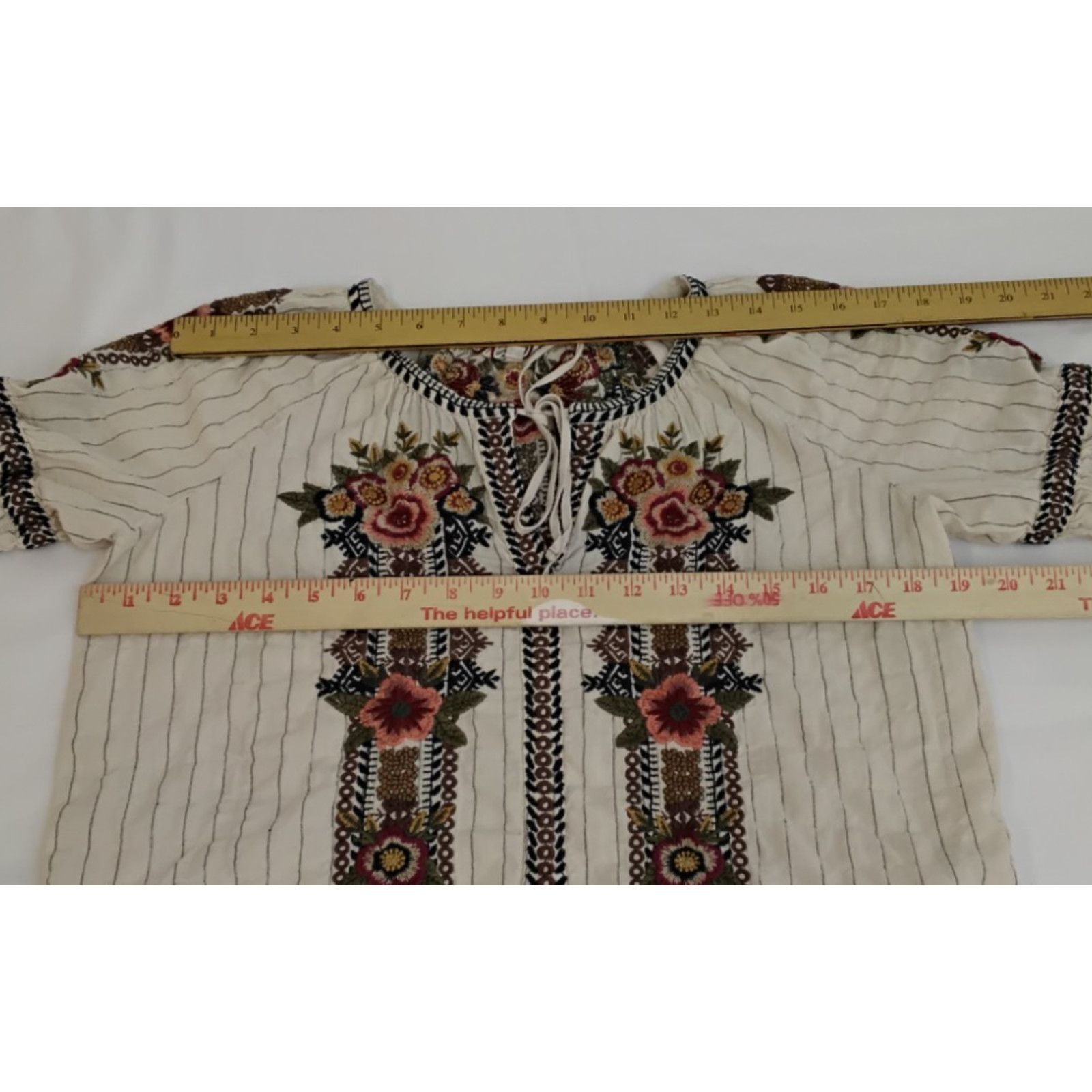 Johnny Was Johnny Was Blouse Women's S Cream Embroidered Floral Stripe Size S / US 4 / IT 40 - 7 Thumbnail