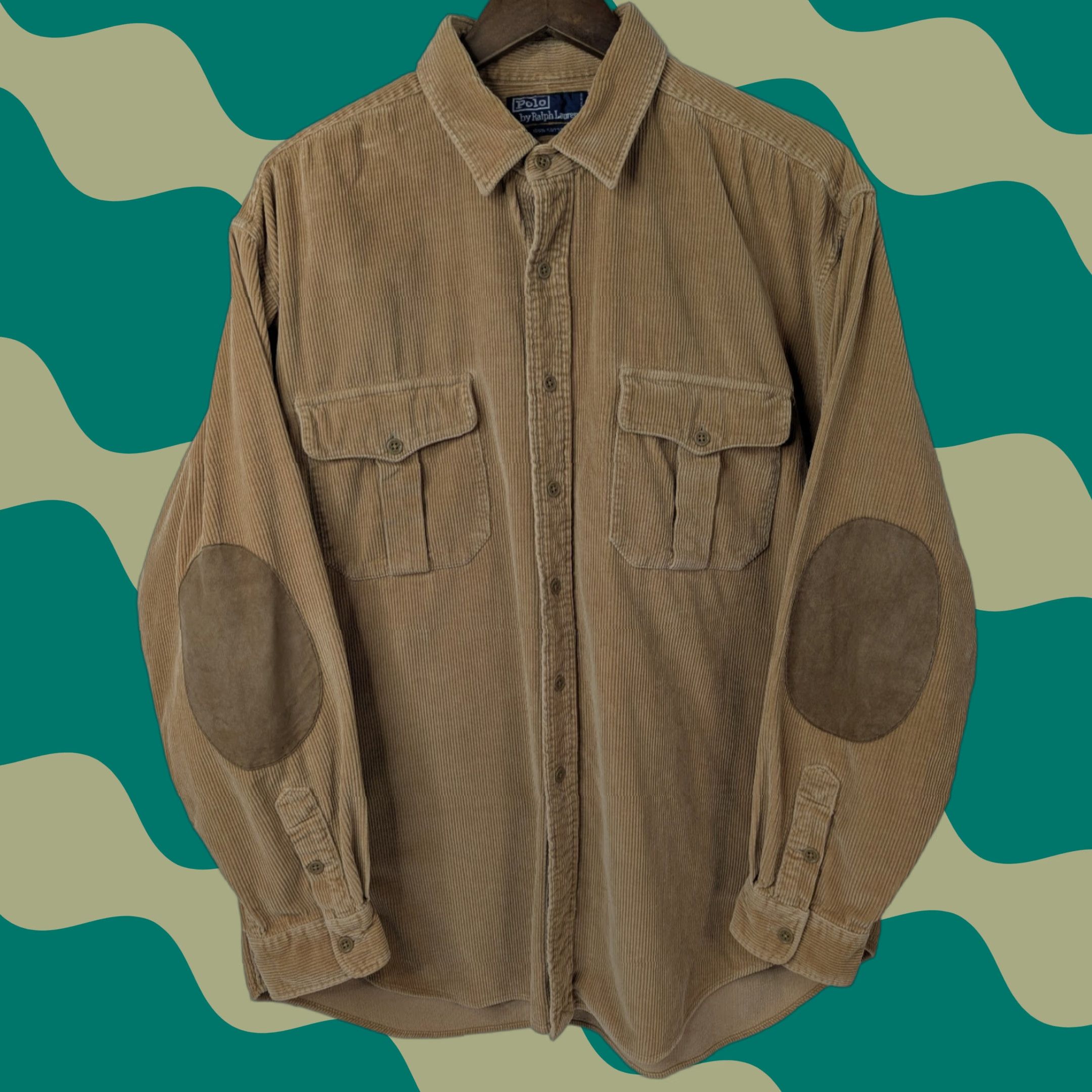 Polo Ralph Lauren VTG Polo Ralph Lauren Shirt Polo Ralph Lauren Men's XL Tan Corduroy Suede Elbow Long Sleeve Cotton Shirt Size US XL / EU 56 / 4 - 1 Thumbnail