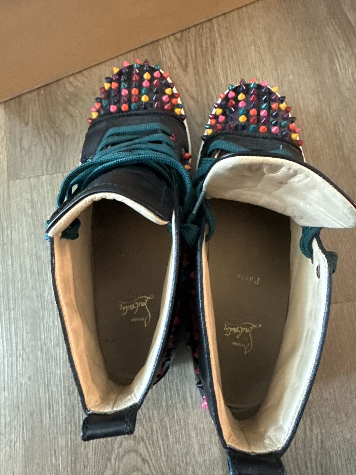 Christian Louboutin CHRISTIAN LOUBOUTIN Black Leather Multicolor Spikes Size US 11.5 / EU 44-45 - 8 Thumbnail