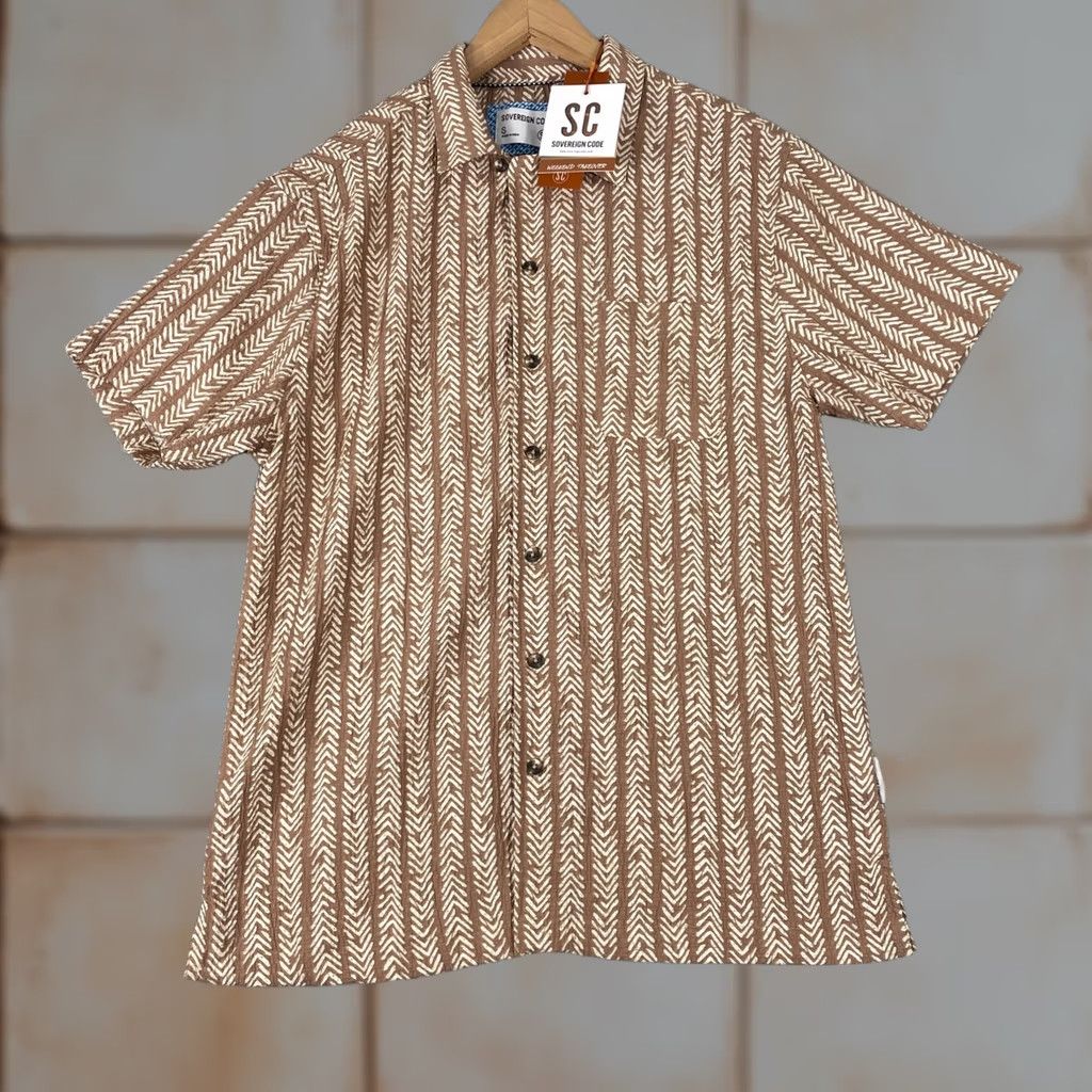 Sovereign Code Sovereign Code Shirt Mens Small Brown Chevron Textured Button Up Lantern Size US S / EU 44-46 / 1 - 1 Thumbnail