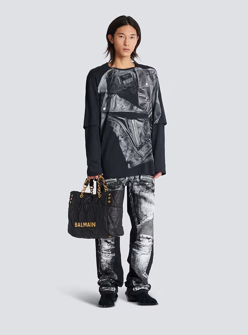 Balmain o1s1wg110126 Logo Sleeved T-Shirt in Black Size US L / EU 52-54 / 3 - 3 Thumbnail