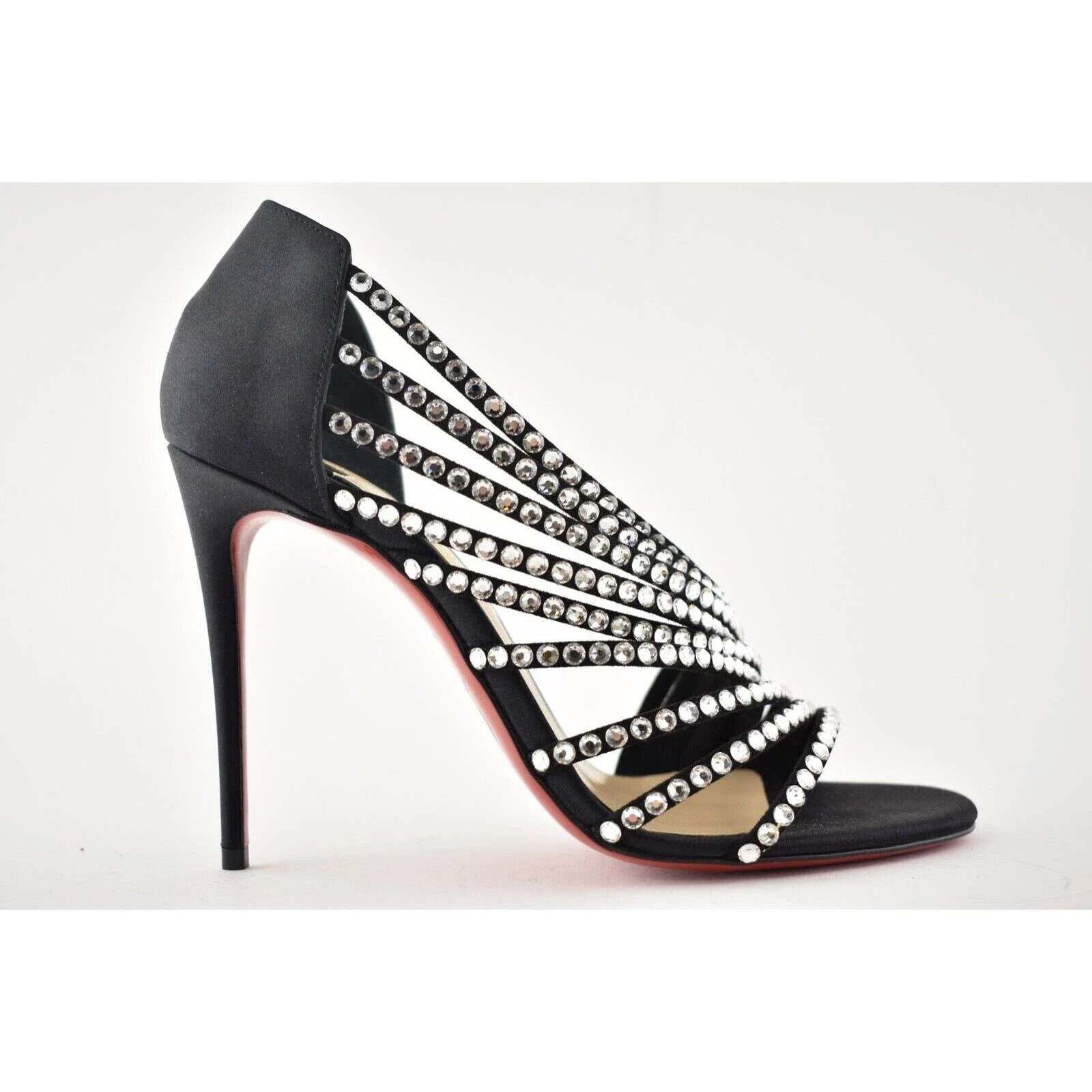 Christian Louboutin Norina Strass 100 Black Crystal Strap Sandal Heel Pump 36.5 Size US 6.5 / IT 36.5 - 2 Thumbnail
