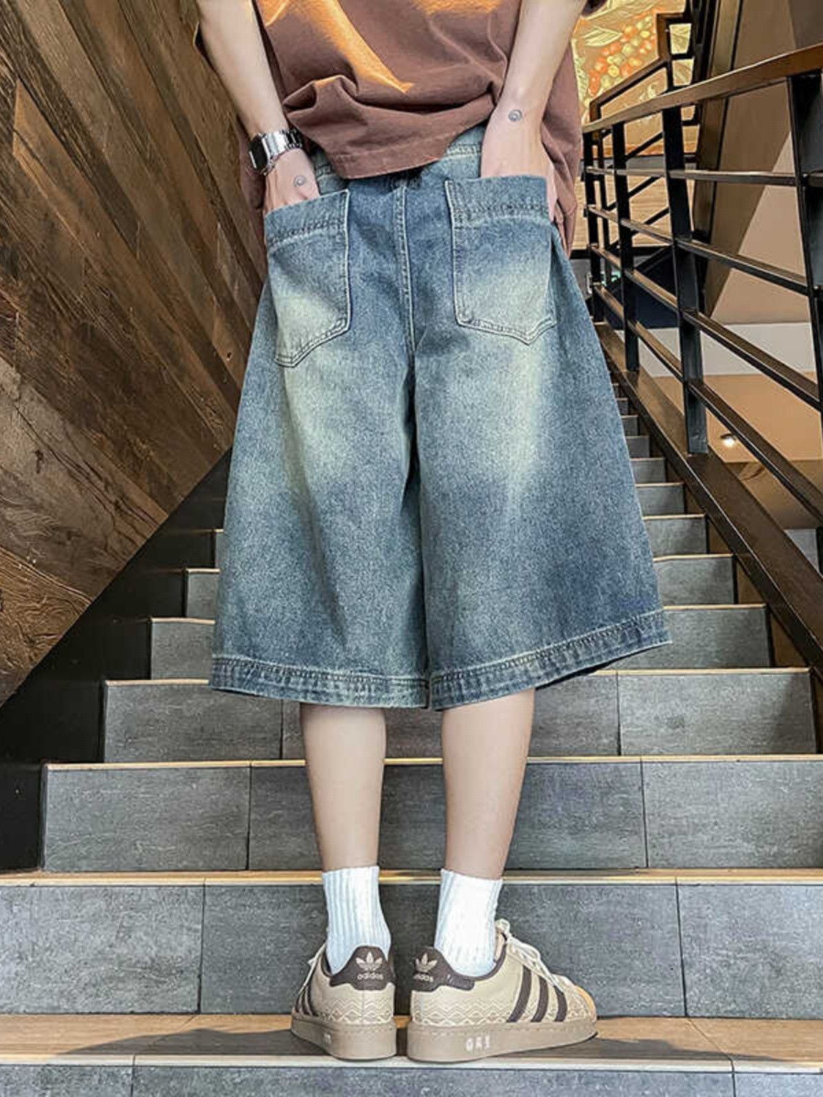 Japanese Brand × Jean Retro washed straight leg wide leg denim shorts Size US 32 / EU 48 - 4 Thumbnail