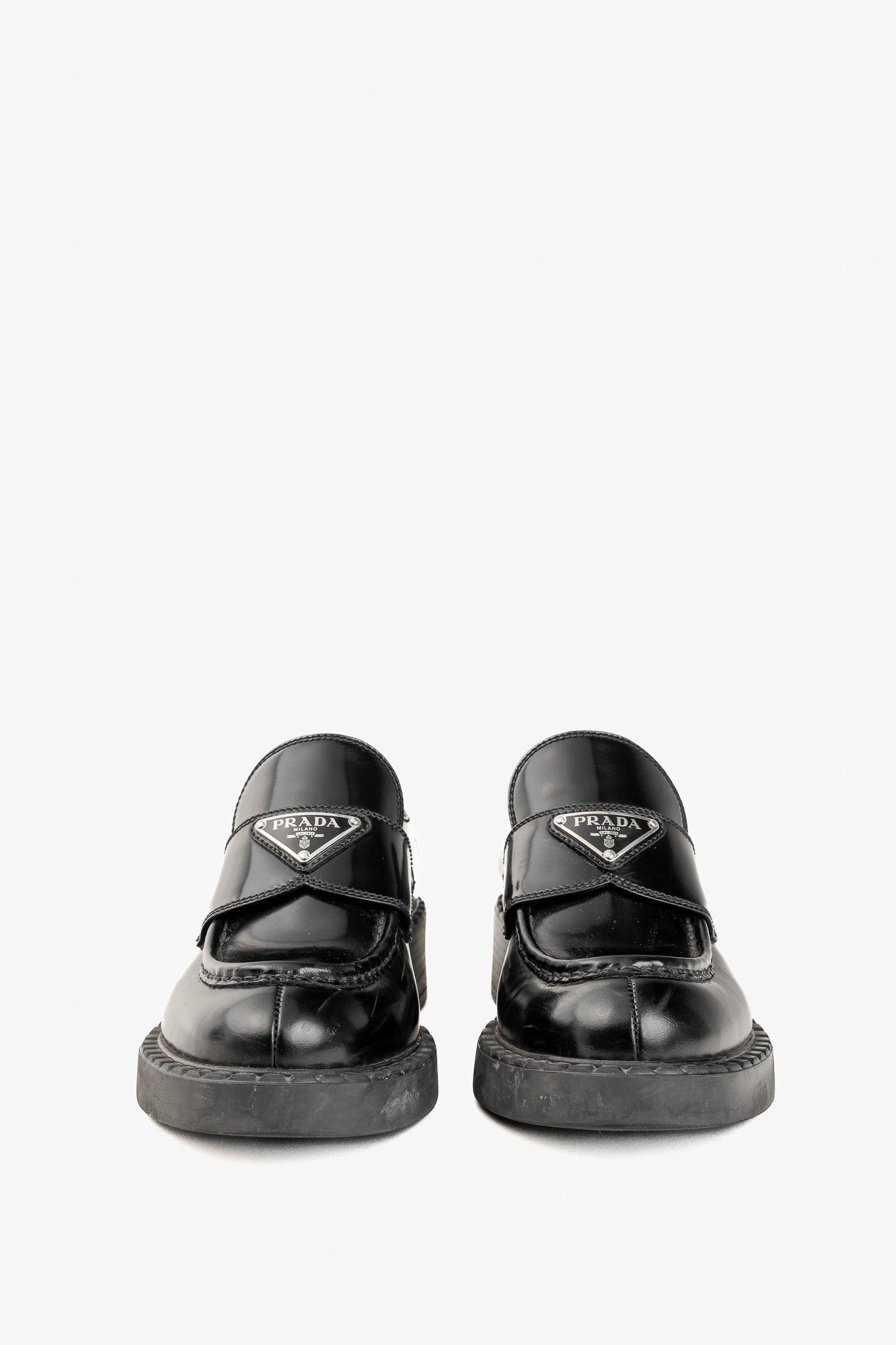 Prada Prada Nero Spazzolato Leather Triangle Logo Loafers Size US 6.5 / IT 36.5 - 2 Thumbnail