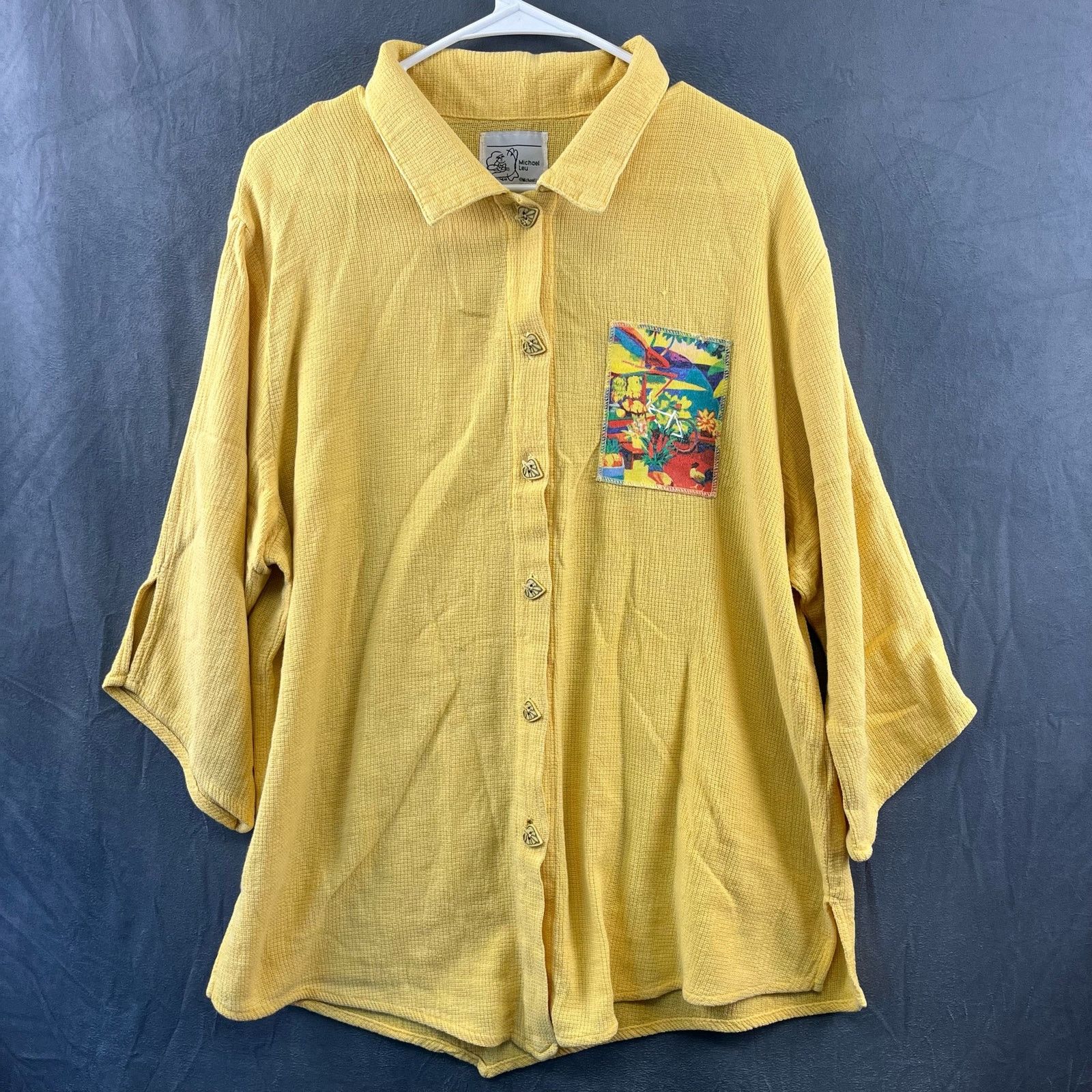 Other Vintage Michael Leu Art Knit Canvas Decorative Leaf Button Size L / US 10 / IT 46 - 1 Thumbnail