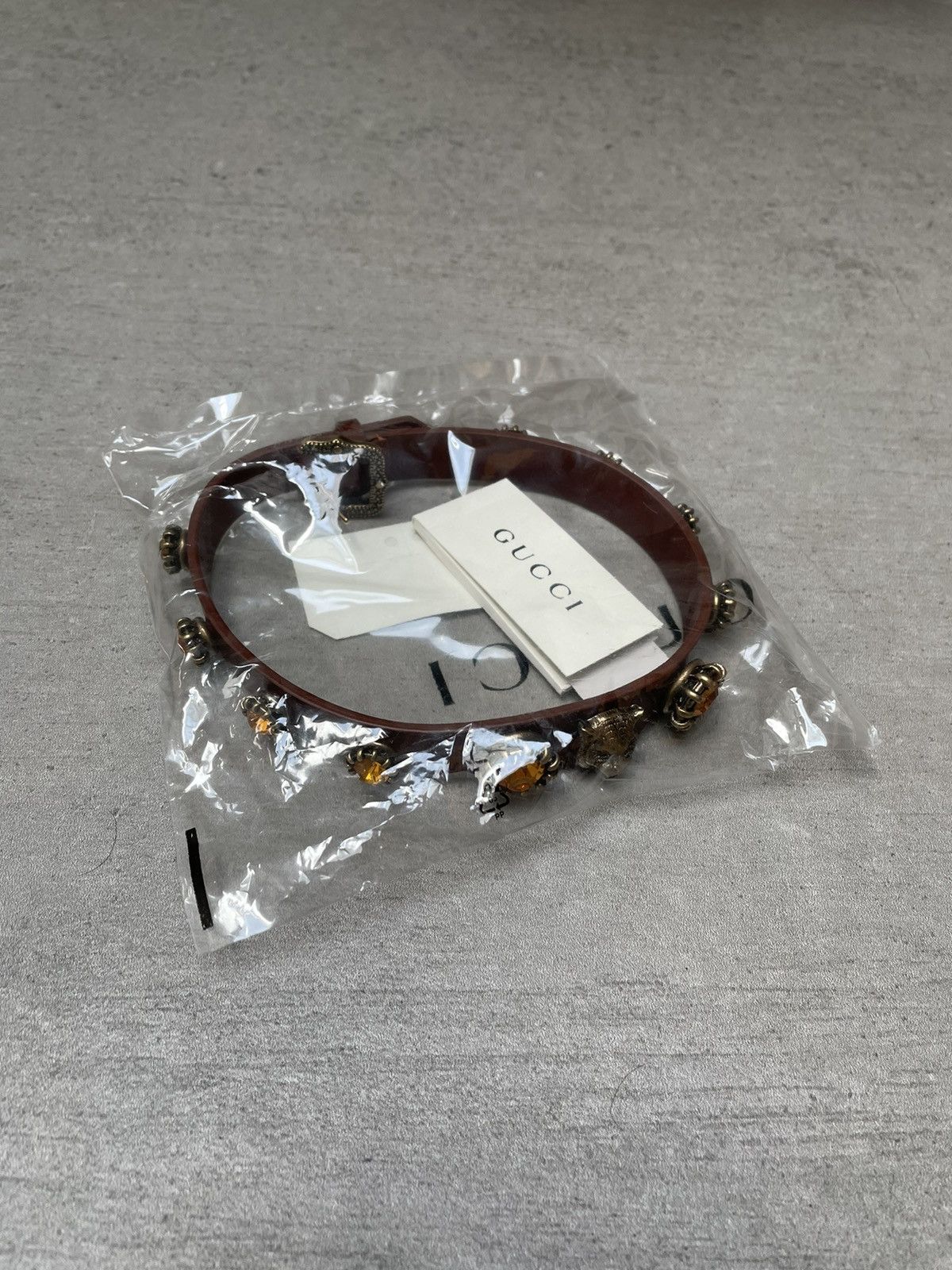 Gucci Gucci Feline Head Brown Leather Crystals Choker Necklace Size ONE SIZE - 4 Thumbnail