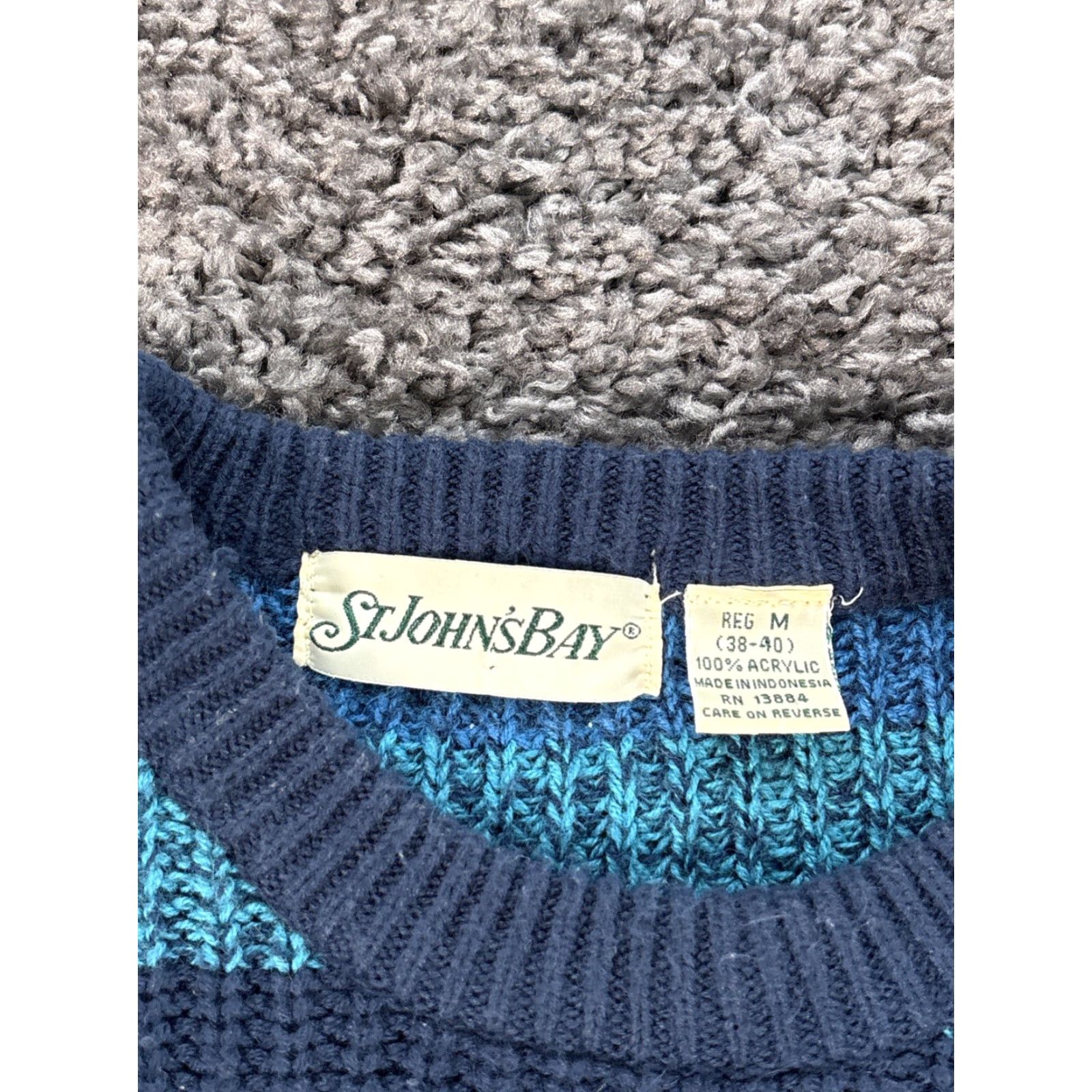 Vintage VINTAGE St. John's Bay Sweater Mens Medium Blue Chunky-Knit Crew Neck Fisherman 90s Pullover Knit Acrylic Mens Size US M / EU 48-50 / 2 - 4 Thumbnail