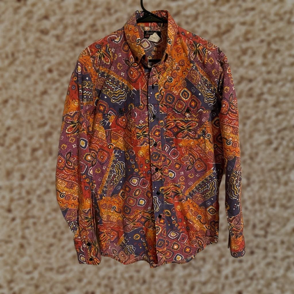 Vintage VINTAGE Ruddock Bros Shirt Men's M Orange Abstract Retro Western Made in USA Size US M / EU 48-50 / 2 - 1 Thumbnail