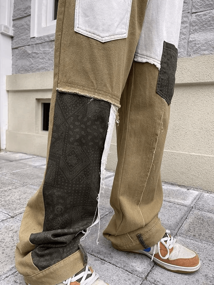 Japanese Brand × Vintage Khaki bandana patchwork grunge pants aesthetic Size US 32 / EU 48 - 5 Thumbnail