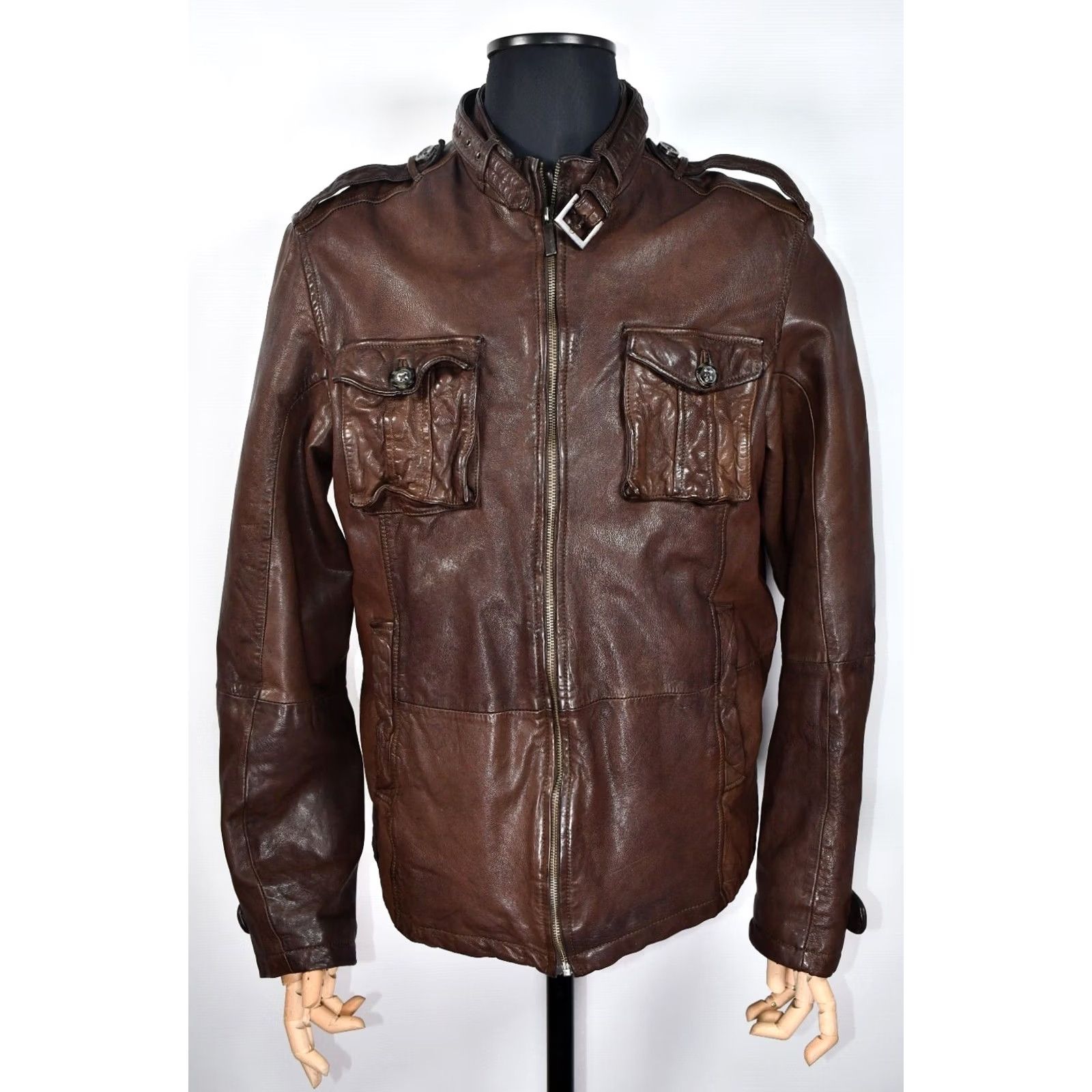 Vintage MATINIQUE Wesley Jacket Men XL Biker Leather Brown 100% Leather Vintage No? Size US XL / EU 56 / 4 - 2 Thumbnail
