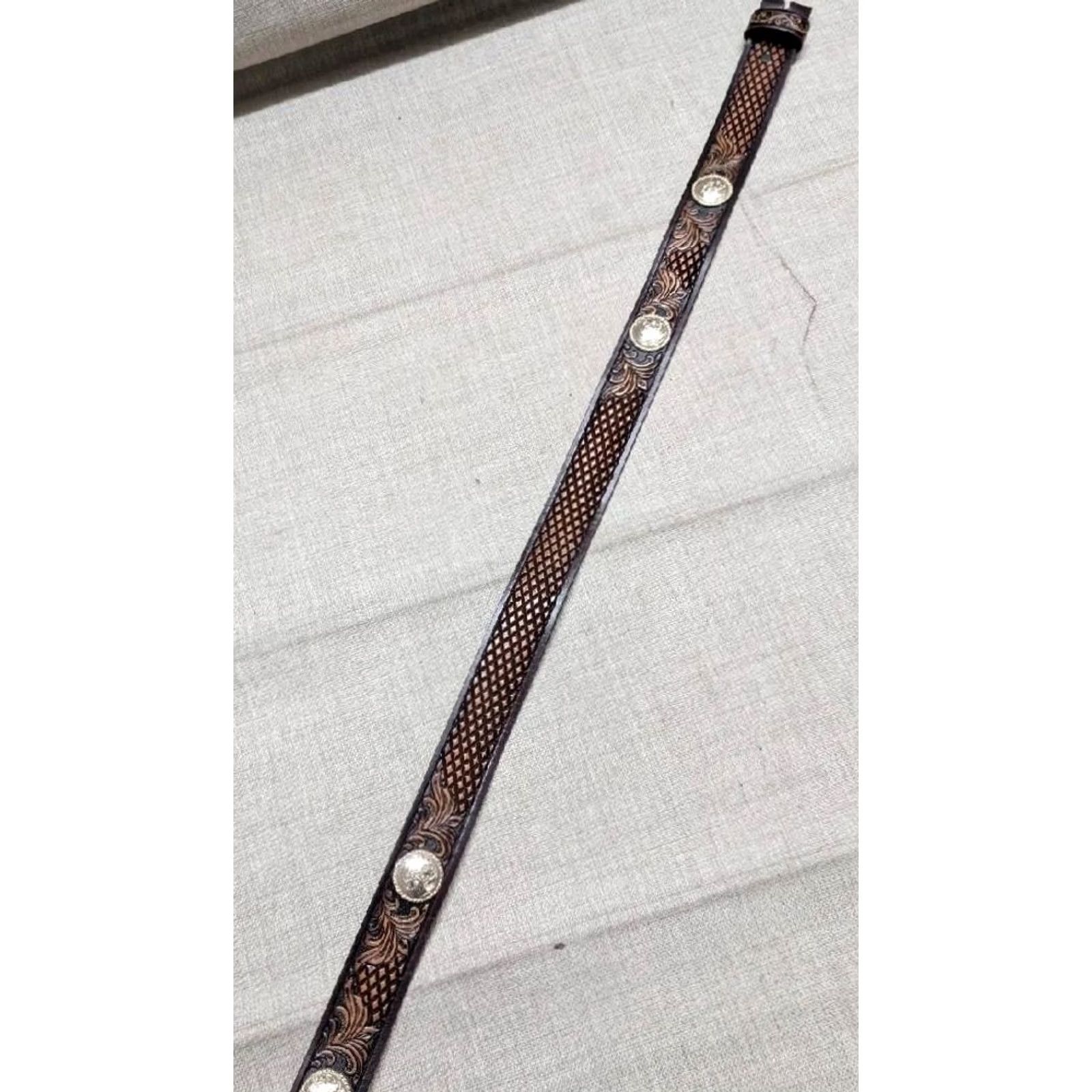 Tony Lama VINTAGE Tony Lama belt Western Belt 40 Tooled Buckle USA Made Brown Leather Men Size 40 - 5 Thumbnail