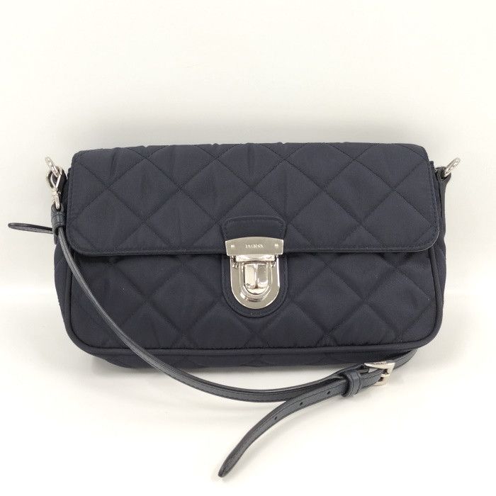 image of Prada Shoulder Bag Tessuto Nylon Quilted Navy Bleu in Black, Women's