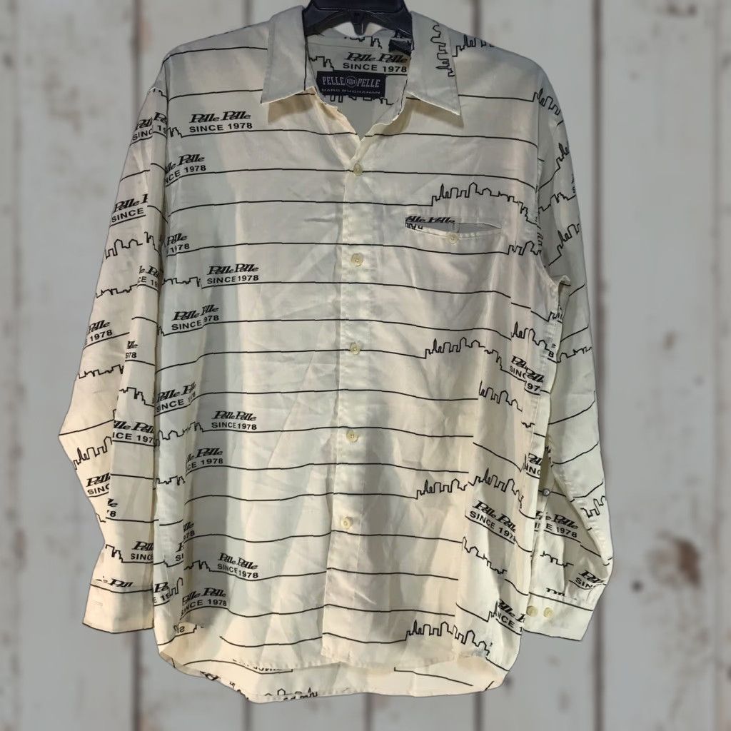 Pelle Pelle Pelle Pelle Marc Buchanan Dress Shirt Button Up Pale Yellow/Blk Mens Size L Size 42R - 1 Thumbnail