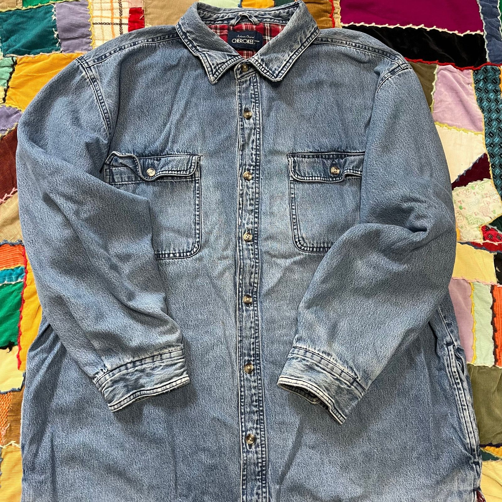Cherokee Vintage Cherokee Red Plaid Lined Denim Button Up Jacket XL Size US XL / EU 56 / 4 - 1 Thumbnail