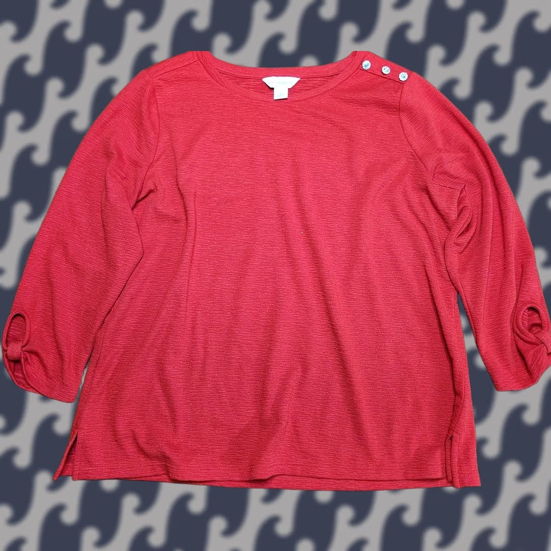 Liz Claiborne Liz Claiborne Women’s Top XL Red 3/4 Sleeve Loop Knot Pullover Shirt Size XL / US 12-14 / IT 48-50 - 1 Thumbnail