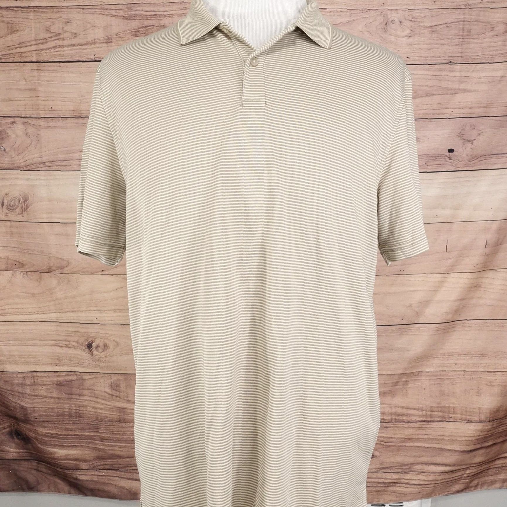 Van Heusen Van Heusen Polo Shirt Mens Large Beige White Striped Short Sleeve Modal Blend Size US L / EU 52-54 / 3 - 3 Thumbnail