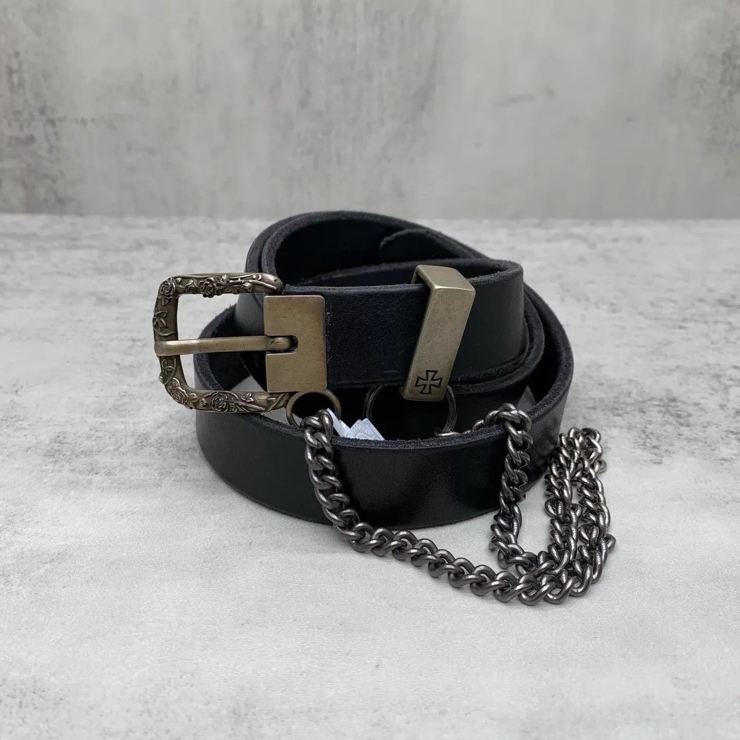 Enfants Riches Deprimes Black Leather Belt with Decorative Buckle and Chain Size ONE SIZE - 1 Thumbnail