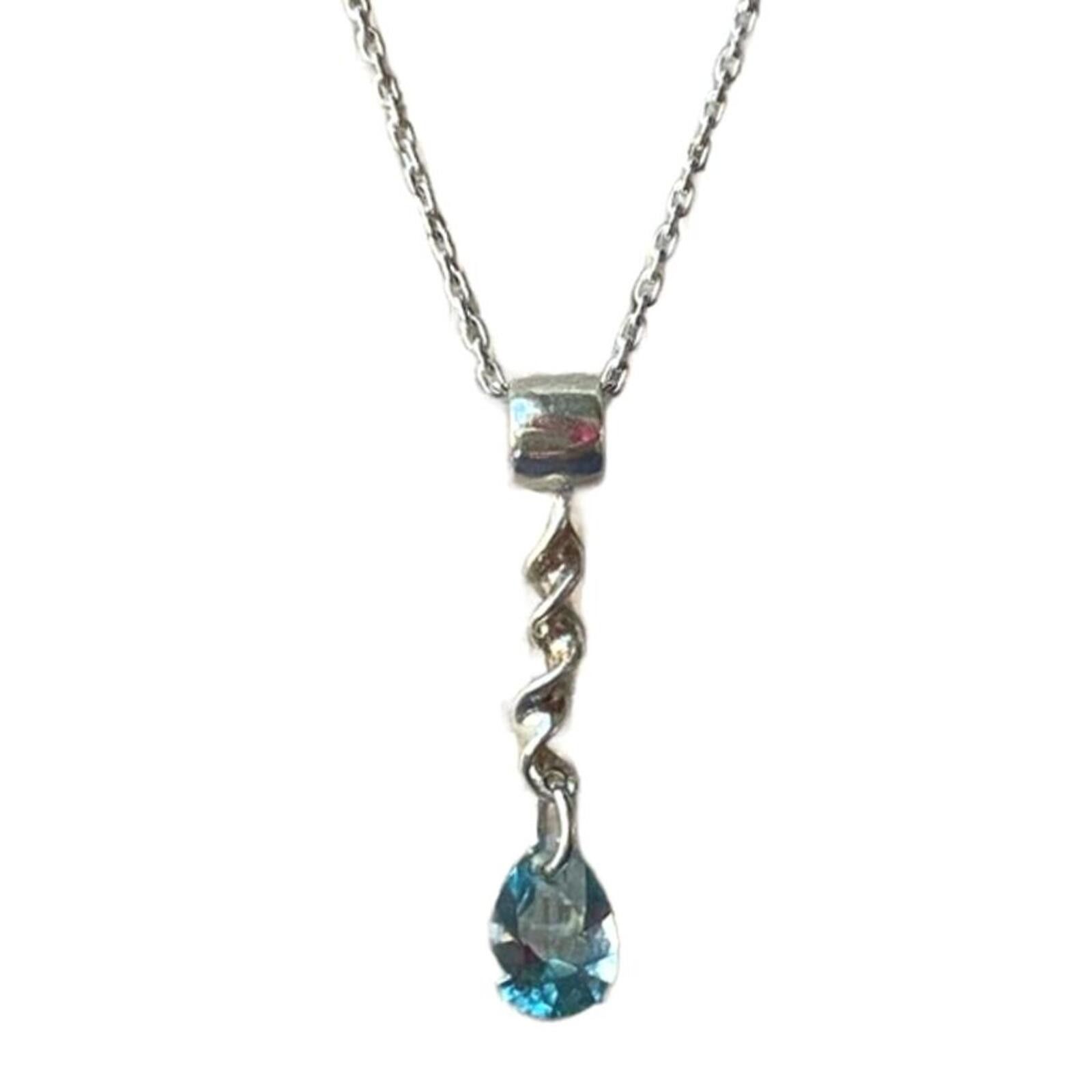Other 925 Sterling Silver Teardrop Aquamarine Pendant Necklace Size ONE SIZE - 4 Thumbnail