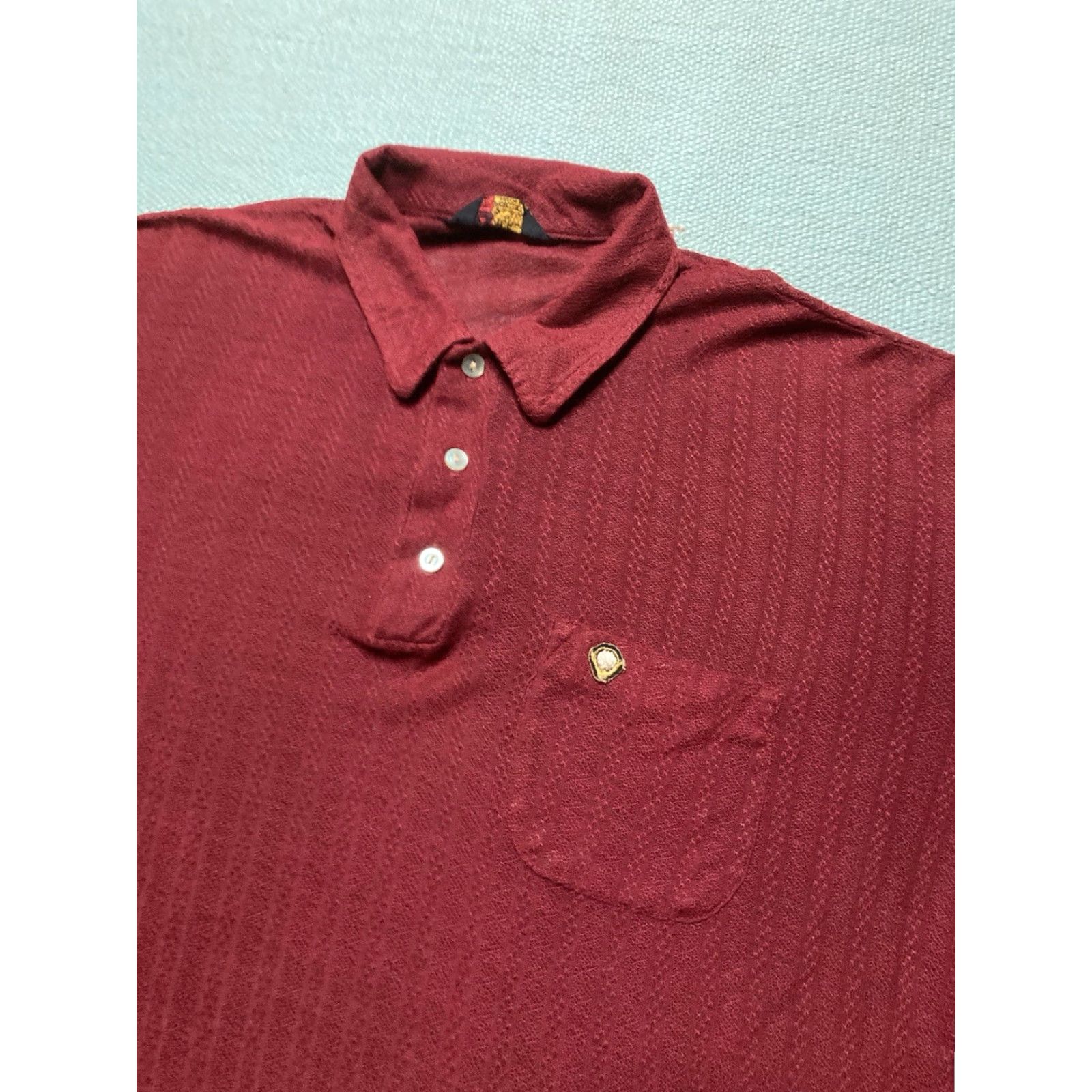Vintage VINTAGE 1960s waffle knit polo shirt short sleeve maroon red acrylic large Polo Mens L Size US L / EU 52-54 / 3 - 2 Thumbnail
