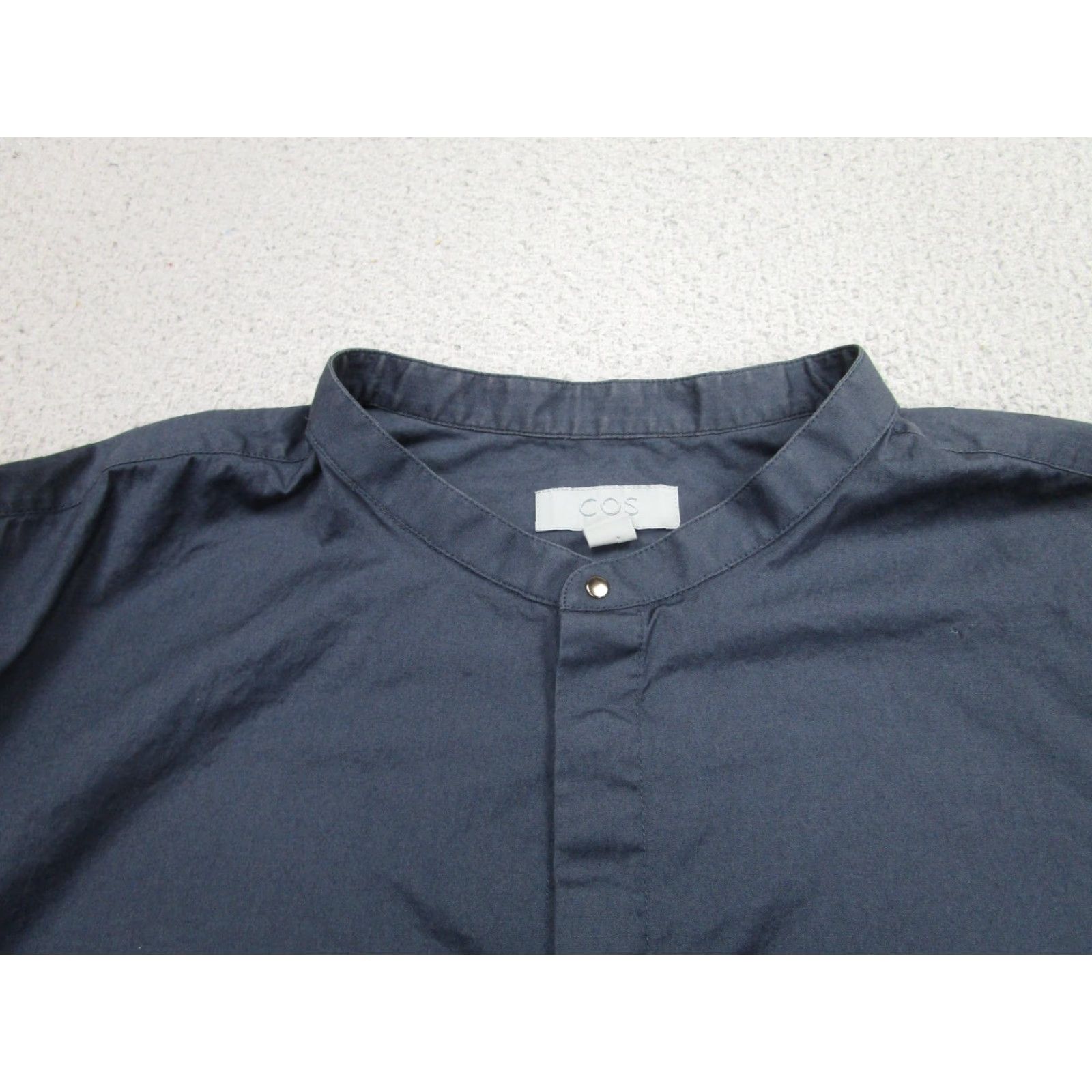 Cos COS Men XL Blue Band Collar Poplin Dress Shirt Long Sleeve Stretch Cotton Size 46R - 5 Thumbnail