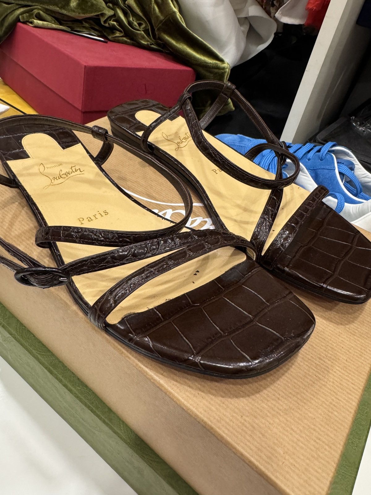 Christian Louboutin Snake skin flat brown sandals Size US 11 / IT 41 - 1 Thumbnail