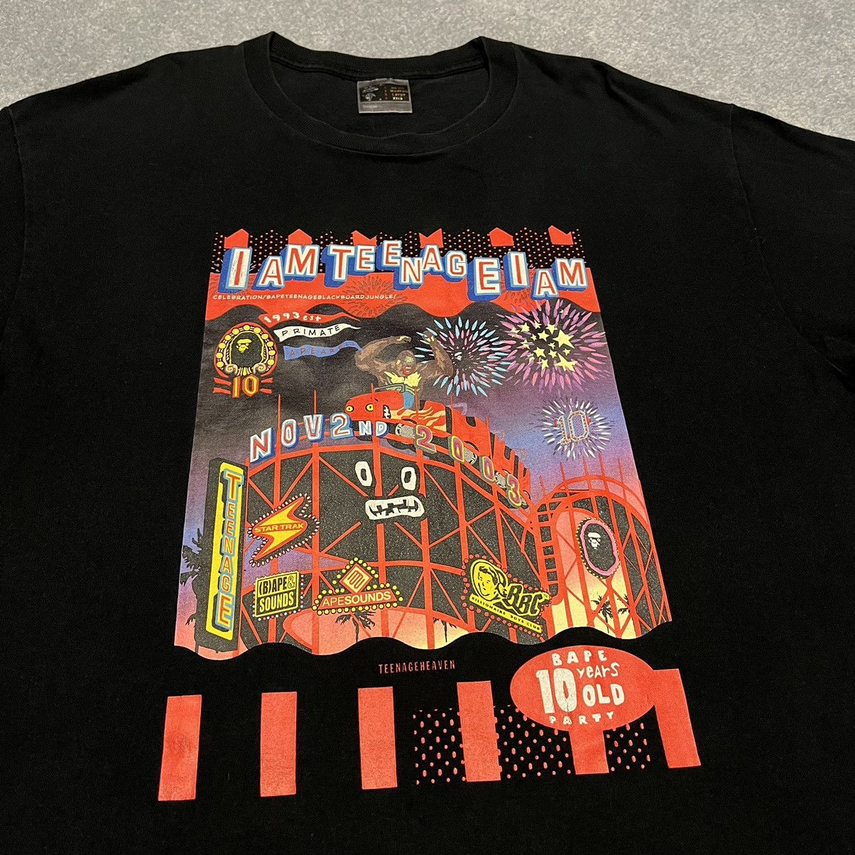 image of Og A Bathing Ape Bape 10 Year Anniversary Party T Shirt 2003 in Black Red, Men's (Size XL)