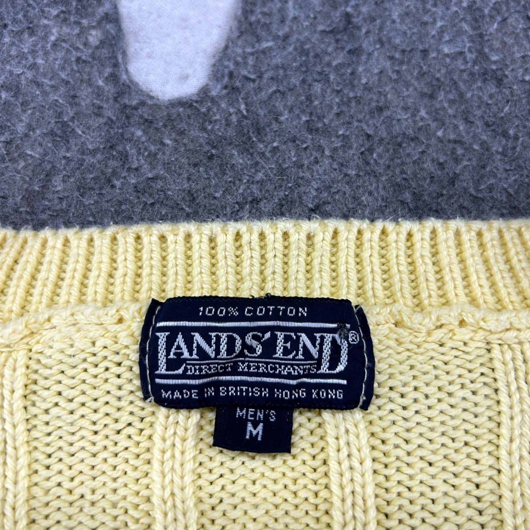 Lands' End VINTAGE Lands' End Sweater Mens M Yellow Pullover Cable Knit Cotton Preppy 80s Men Pullover Crew Neck Long Sleeve Casual Solid 90s Size US M / EU 48-50 / 2 - 5 Thumbnail