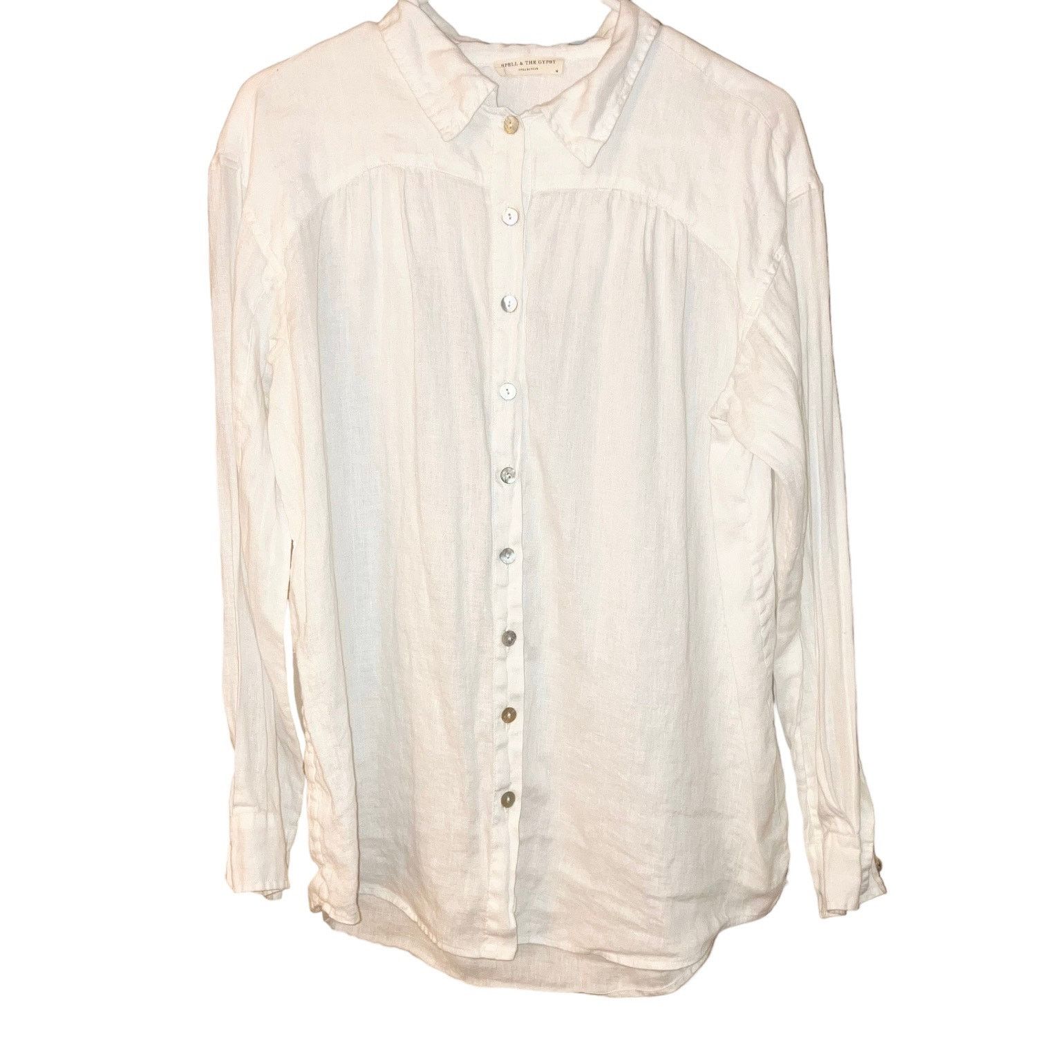Spell Spell and the Gypsy Basic White Linen Blouse-Medium Size M / US 6-8 / IT 42-44 - 3 Thumbnail