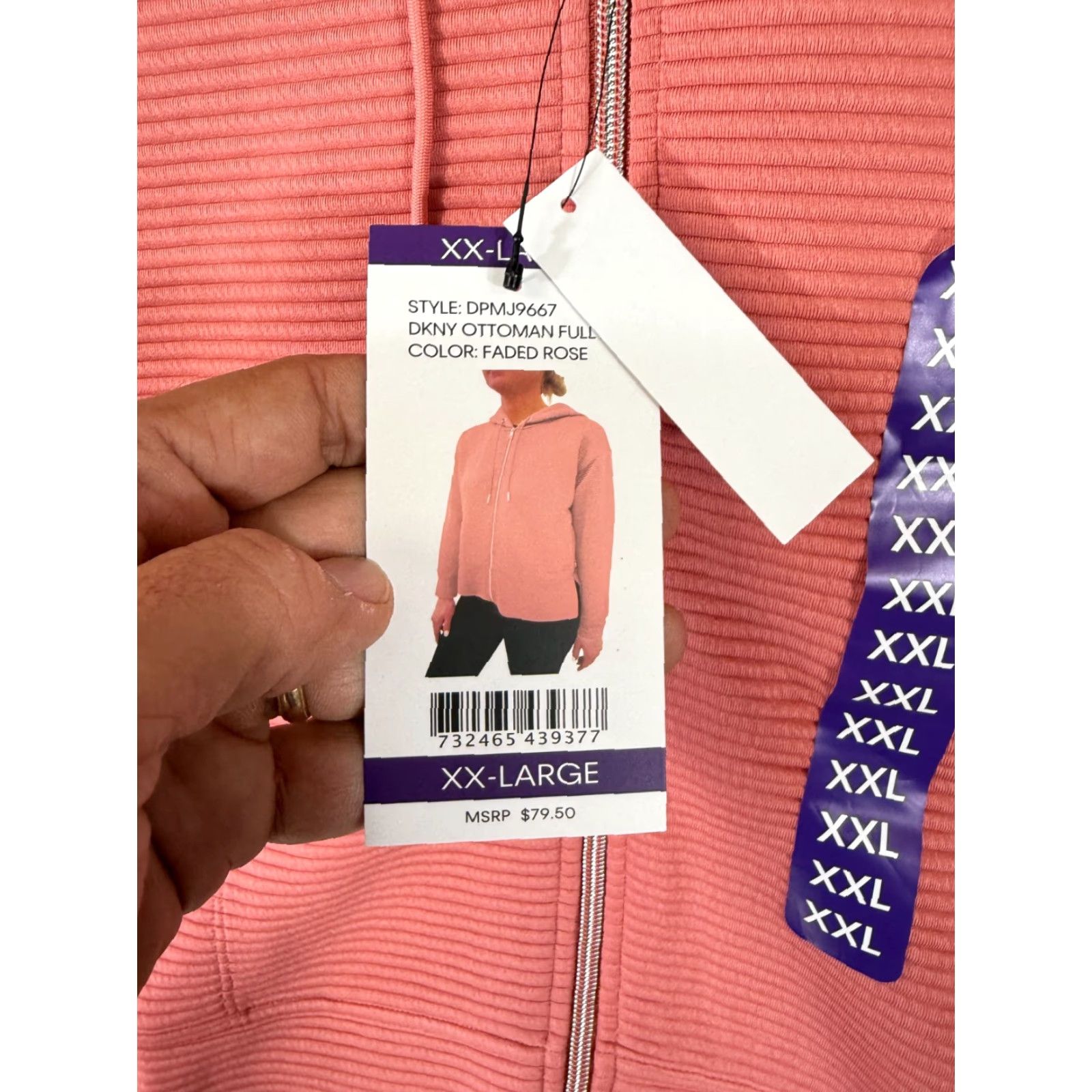 DKNY DKNY Hoodie Full Zip Womens 2XL Faded Rose Outdoor Ribbed Drawstring NWT Size XXL / US 16-18 / IT 52-54 - 5 Thumbnail