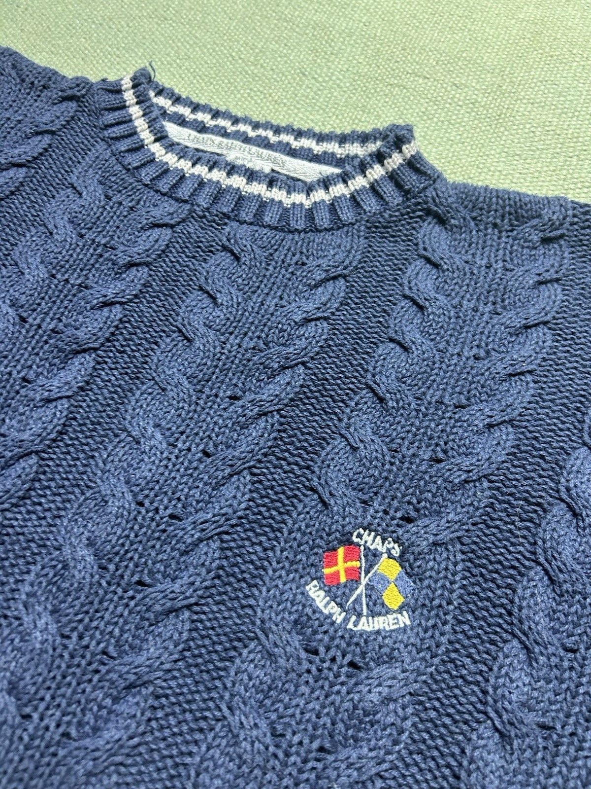 Vintage Vtg chaps Ralph Lauren cable knit sweater thick cotton large Size US L / EU 52-54 / 3 - 3 Thumbnail