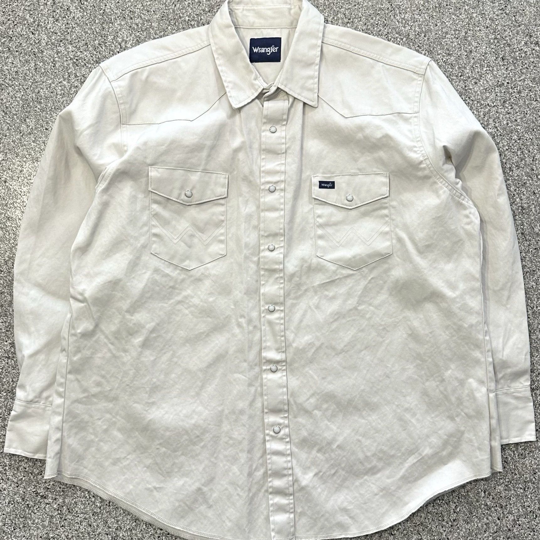 Wrangler Wrangler Cowboy Cut Western Shirt Pearl Snap Mens 2XL Ivory Twill Cotton Button-Up Size US XXL / EU 58 / 5 - 2 Thumbnail