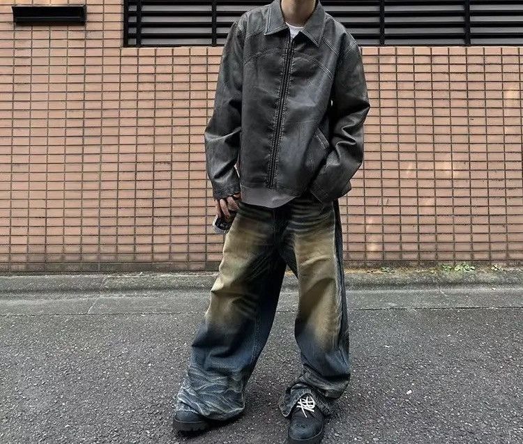Japanese Brand Retro washed distressed whiskering baggy jeans Size US 32 / EU 48 - 3 Thumbnail