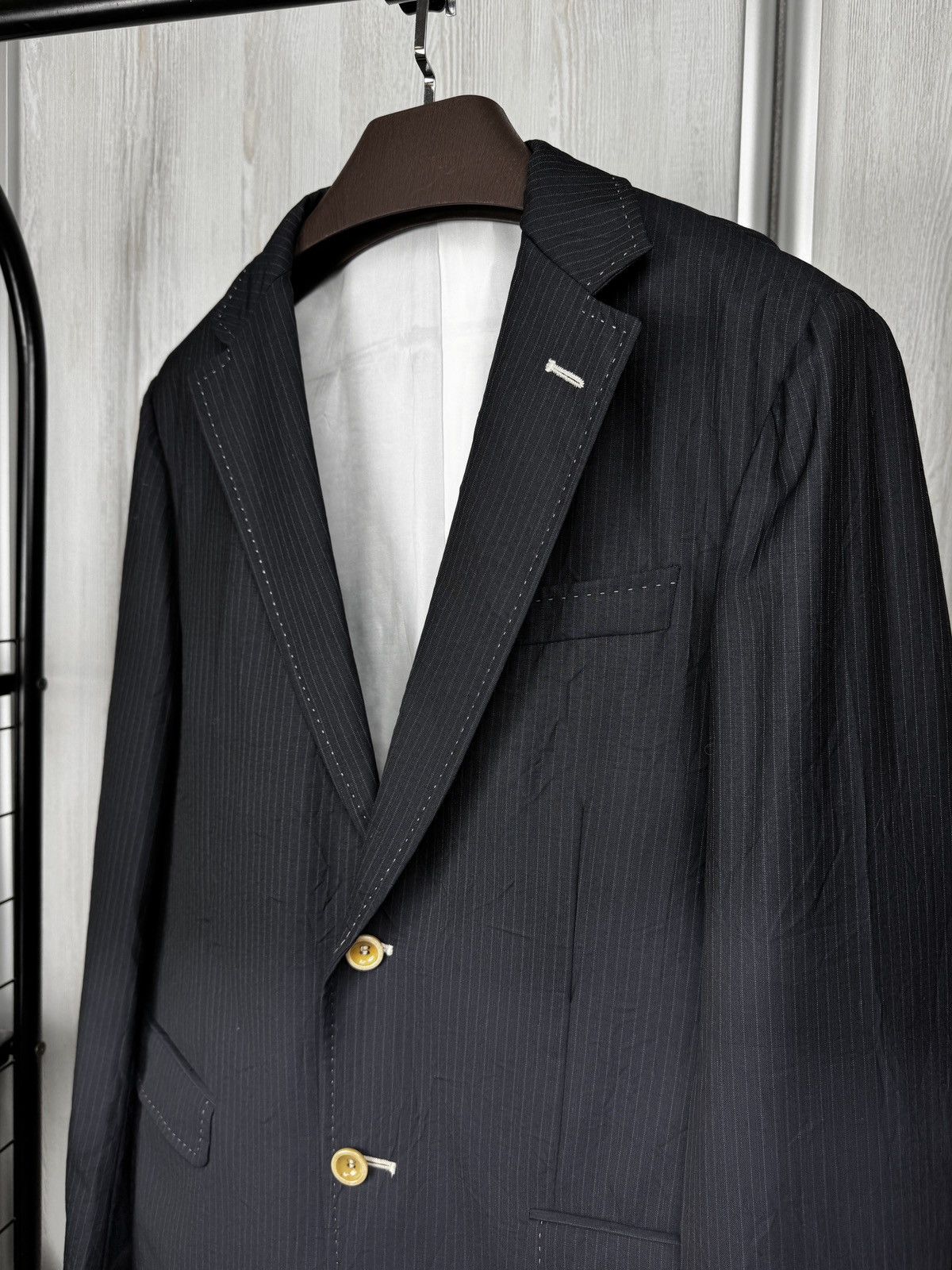 Pal Zileri Lab Pal Zileri Navy Blue Virgin Wool striped 2 button blazer Size 38R - 4 Thumbnail