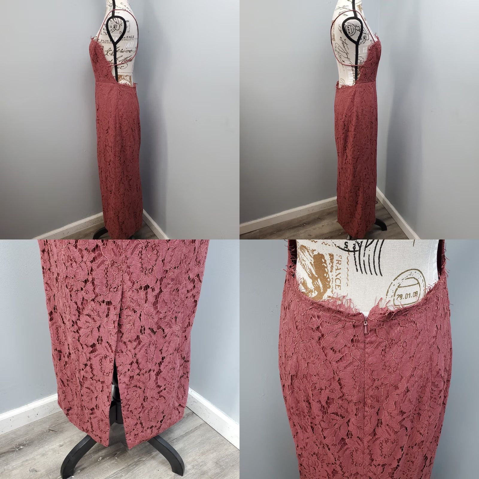 Vintage Fame And Partners Rain Column Dress Womens 8 Pink Floral Lace Back Zip Maxi Sleeveless 51 Length Square Neck Backless Size M / US 6-8 / IT 42-44 - 8 Thumbnail