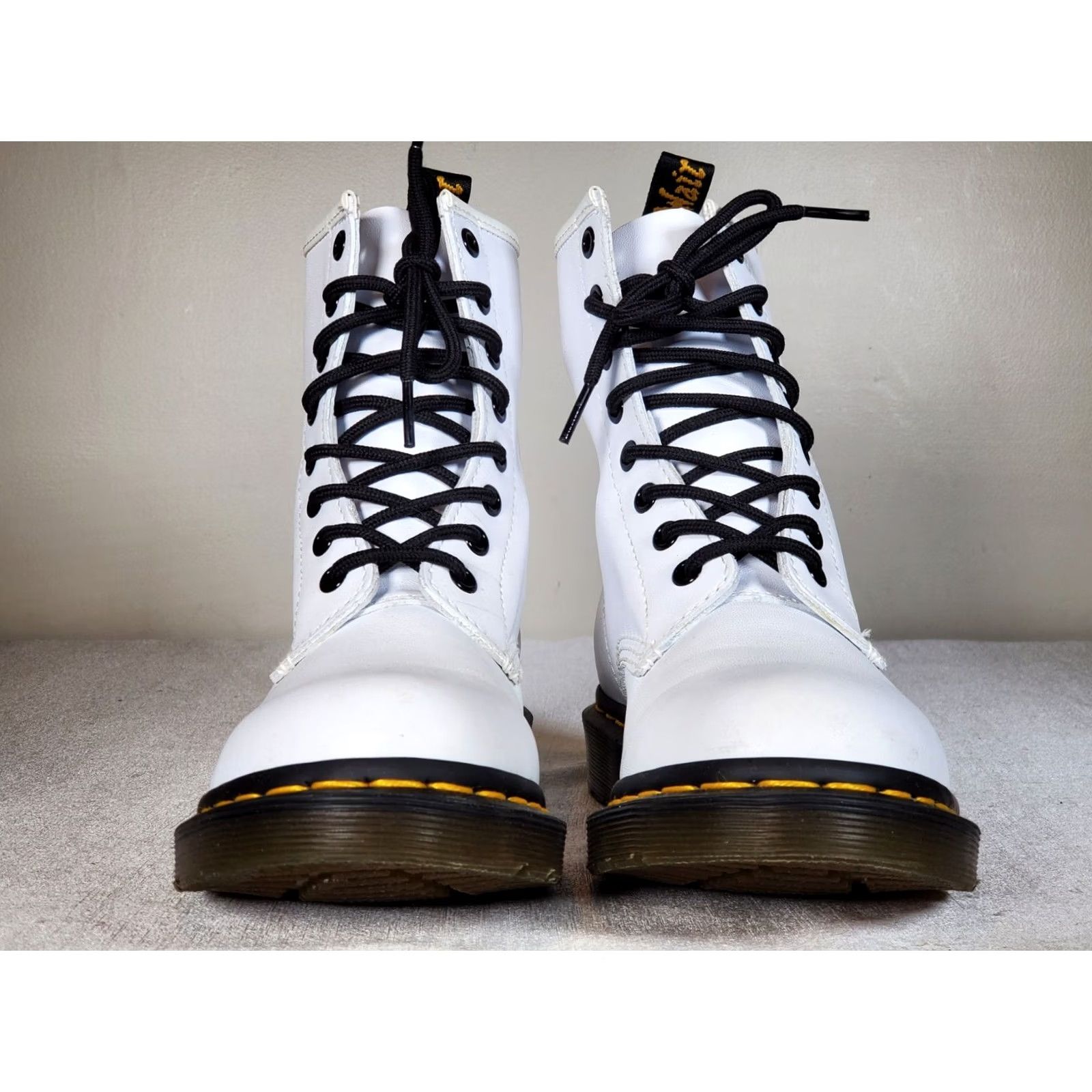 Dr. Martens Dr. Martens 25057 Softy White Leather Lace-Up Boots Women's US 7 Boots Mid-Calf Leather White 90s Punk Grunge Style Women Size US 7 / IT 37 - 7 Thumbnail